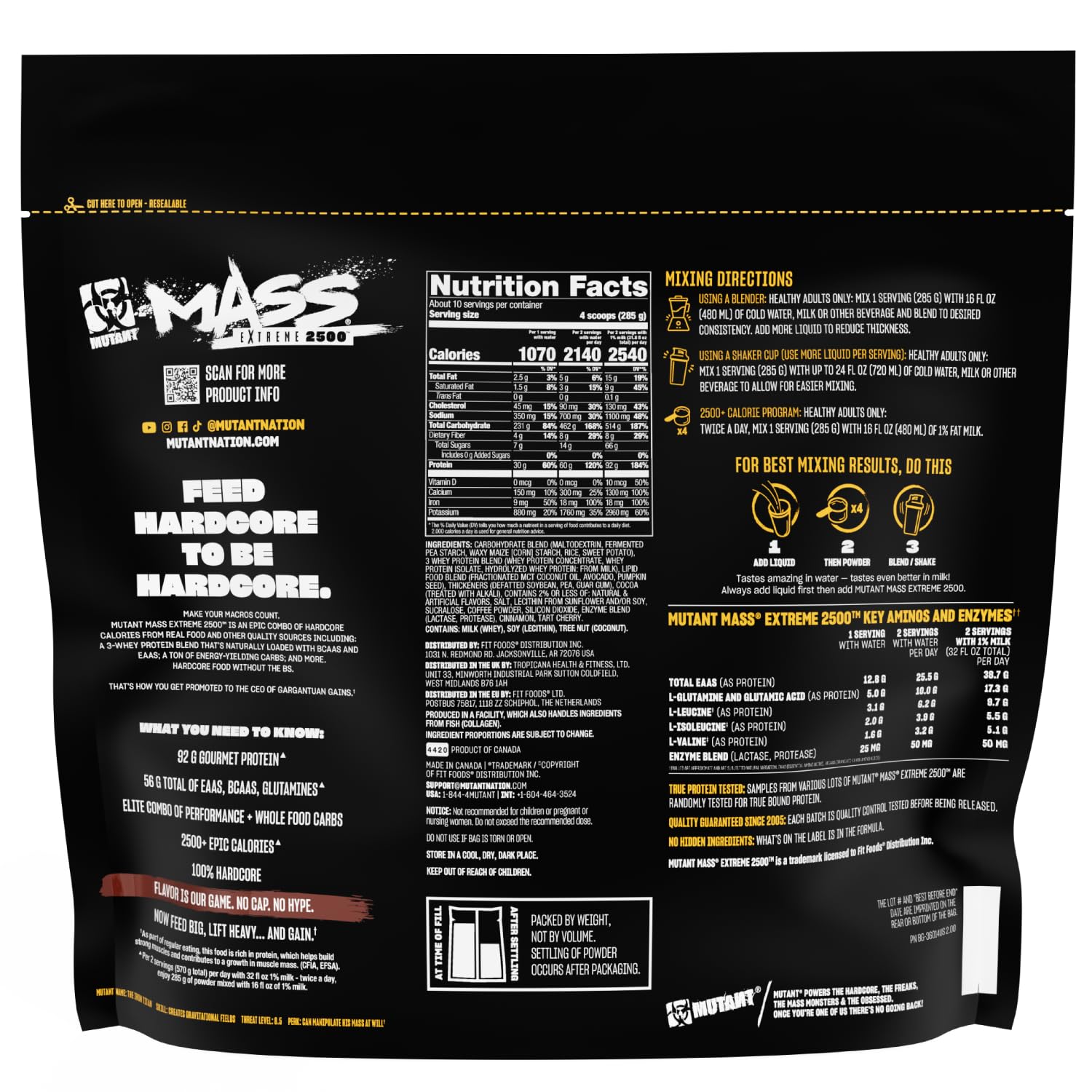 Mutant Mass Extreme 2500: uso diario recomendado para favorecer la ganancia de masa.