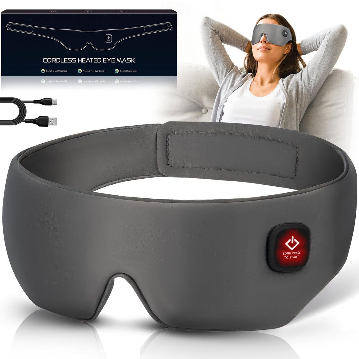 Mascarilla de seda sin cables Mutilplx, enfoque suave para descanso ocular cómodo.