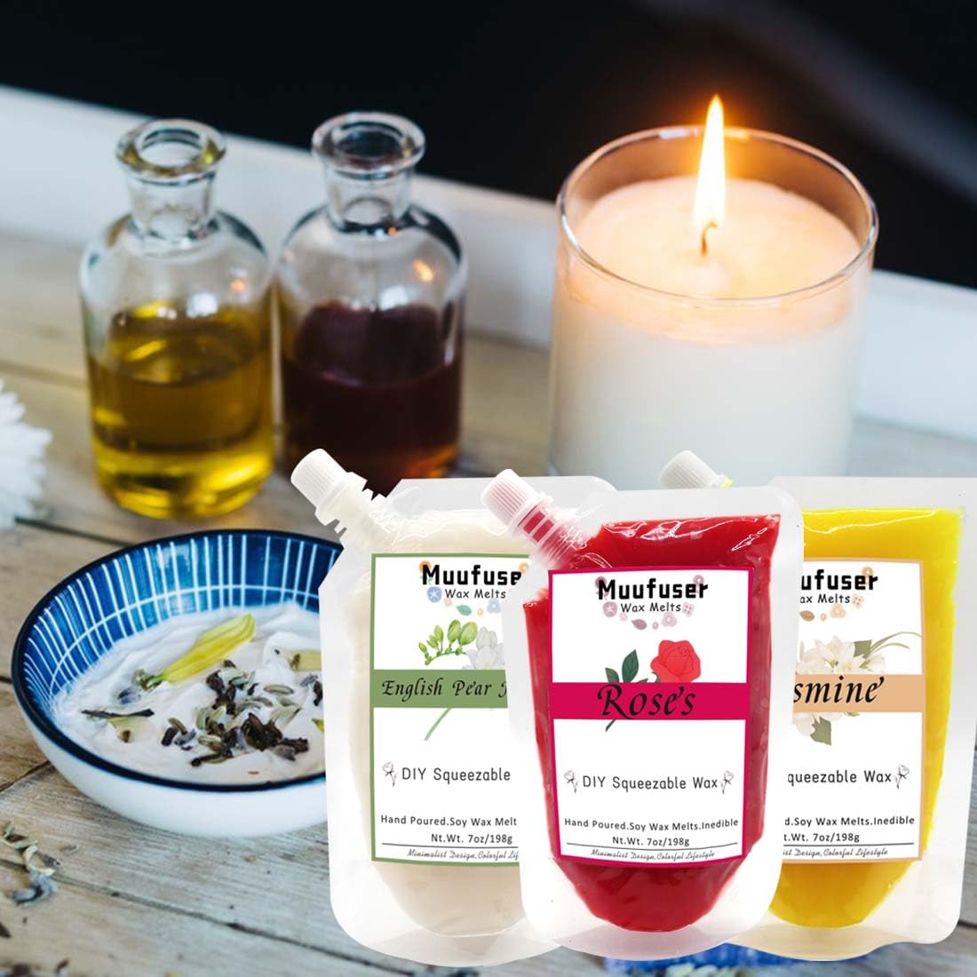 Muufuuser vela de soja aroma pera inglesa y fresia, aroma fresco para estancias.