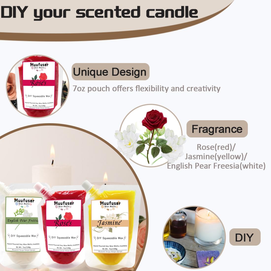Muufuuser vela de soja aroma rosa, crea ambiente romántico en cualquier habitación.