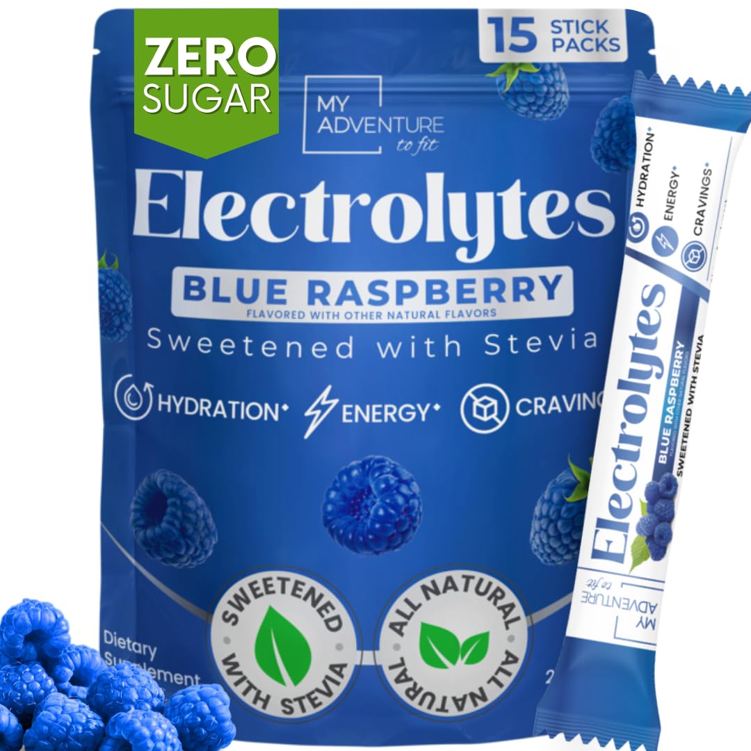 My Adventure to Fit electrolitos sabor frambuesa azul en polvo para hidratación duradera