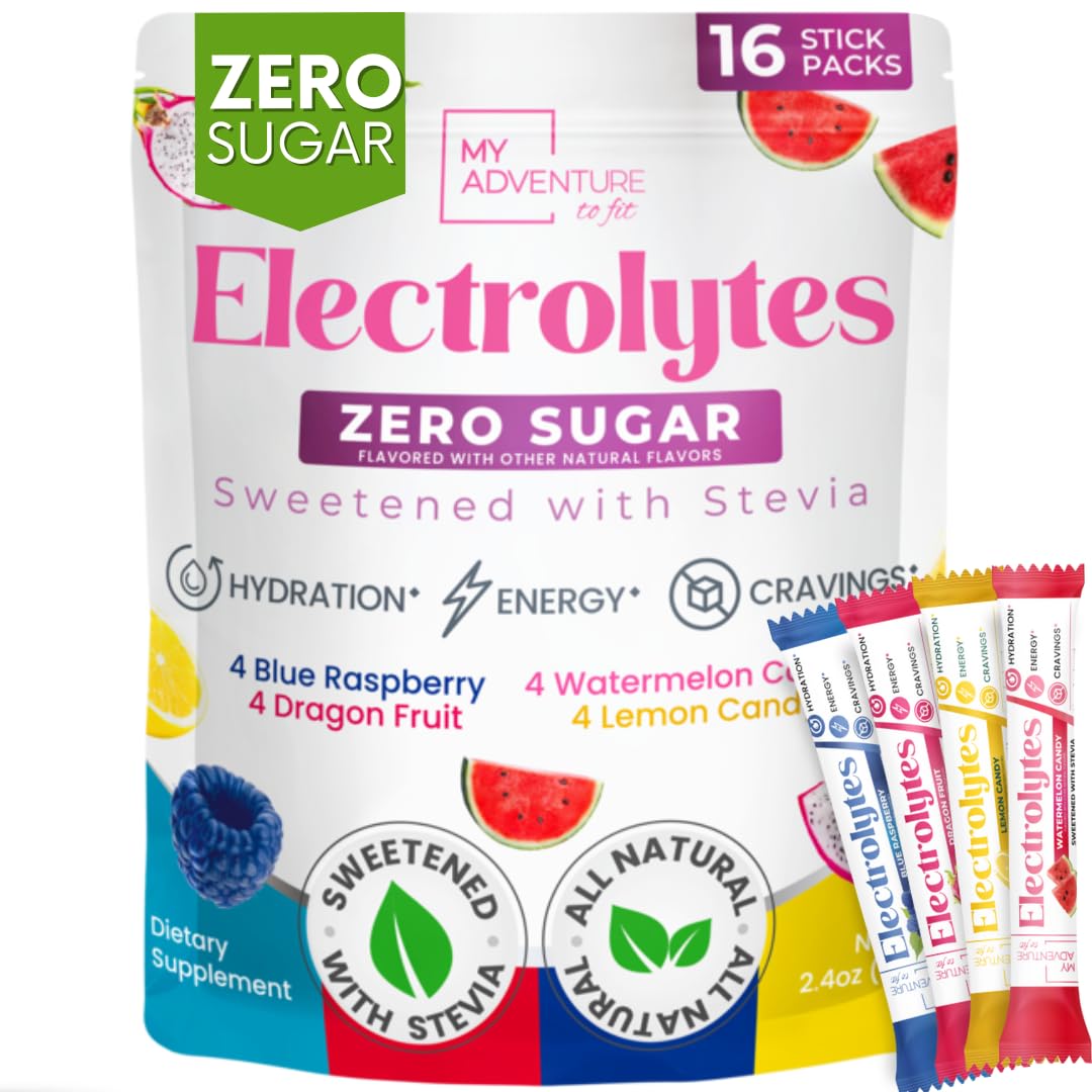 My Adventure to Fit electrolitos en polvo, sabor sandía, ideal para hidratación sin azúcar durante entrenamientos.