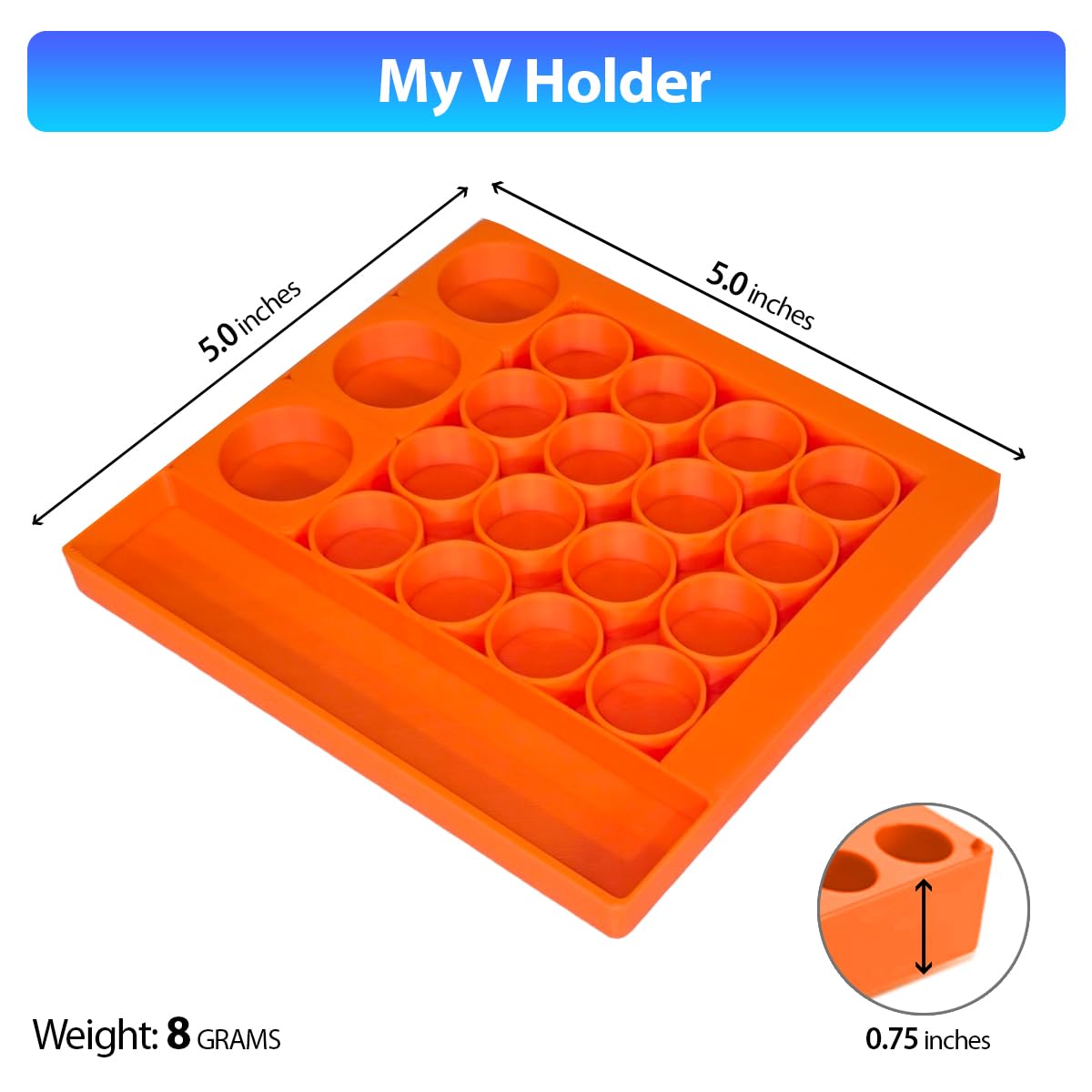 My V Holder, dimensiones 5x5, aprovecha el espacio del refrigerador.