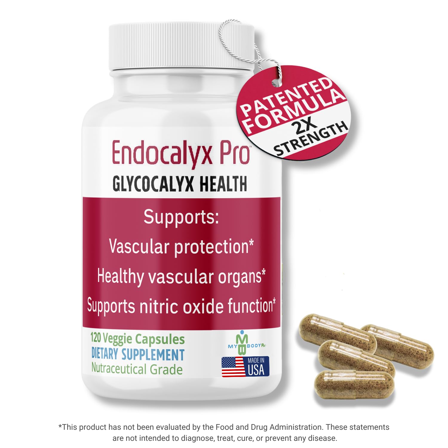MYBODYRX Endocalyx Pro, etiqueta frontal, muestra la fórmula patentada para mayor confianza.
