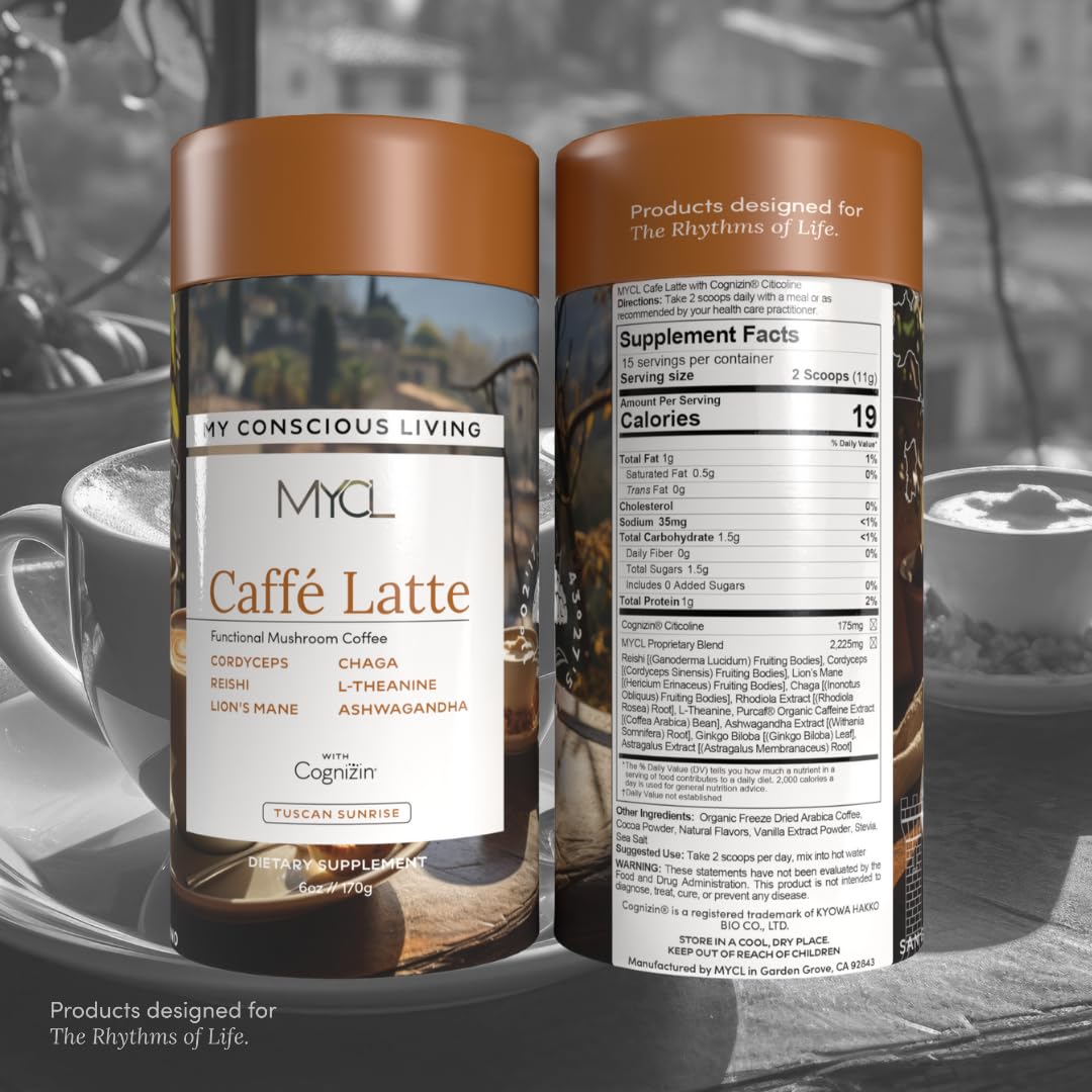 MYCL Cognizin Mocha Latte mezcla de hongos, posible energia sostenida durante el dia