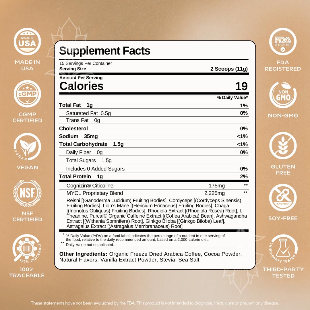 MYCL Cognizin Mocha Latte en taza ceramica, sabor mocha y claridad mental esperada