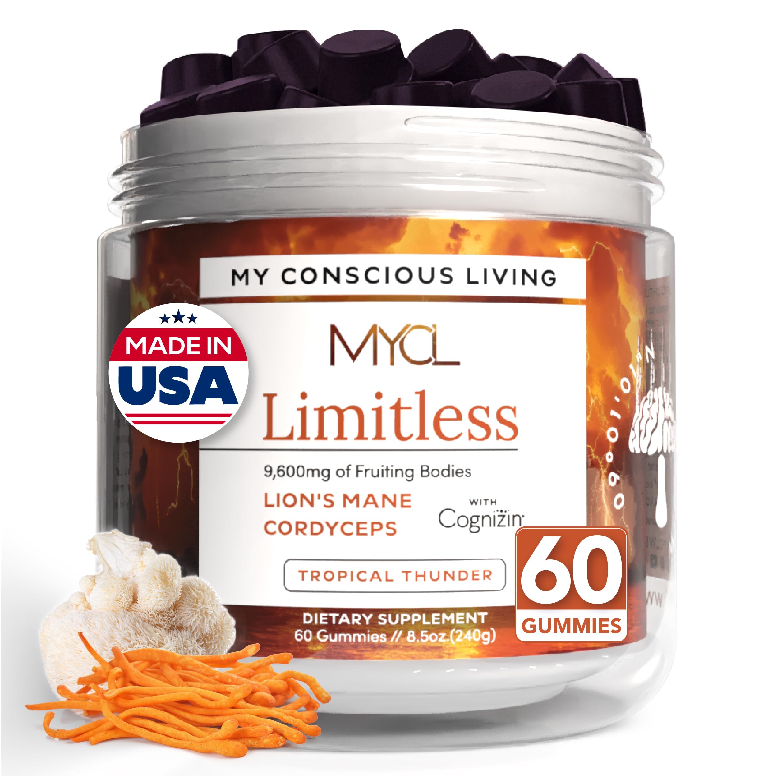 MYCL Limitless gominolas Cordyceps y Melena de León para enfoque estable.