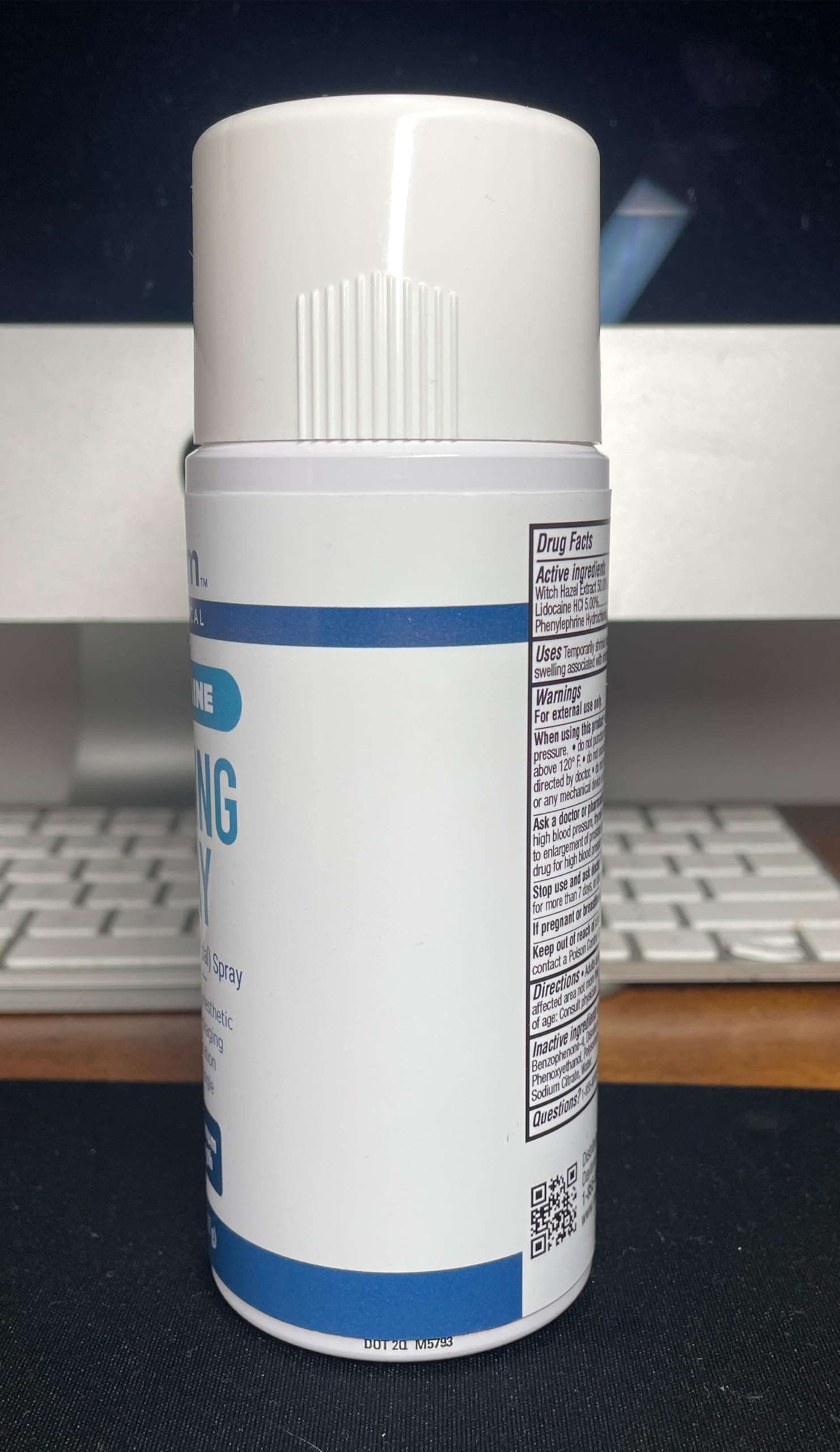 Lidocaína al 5% en Myderm Numbing Spray para alivio temporal de molestias.