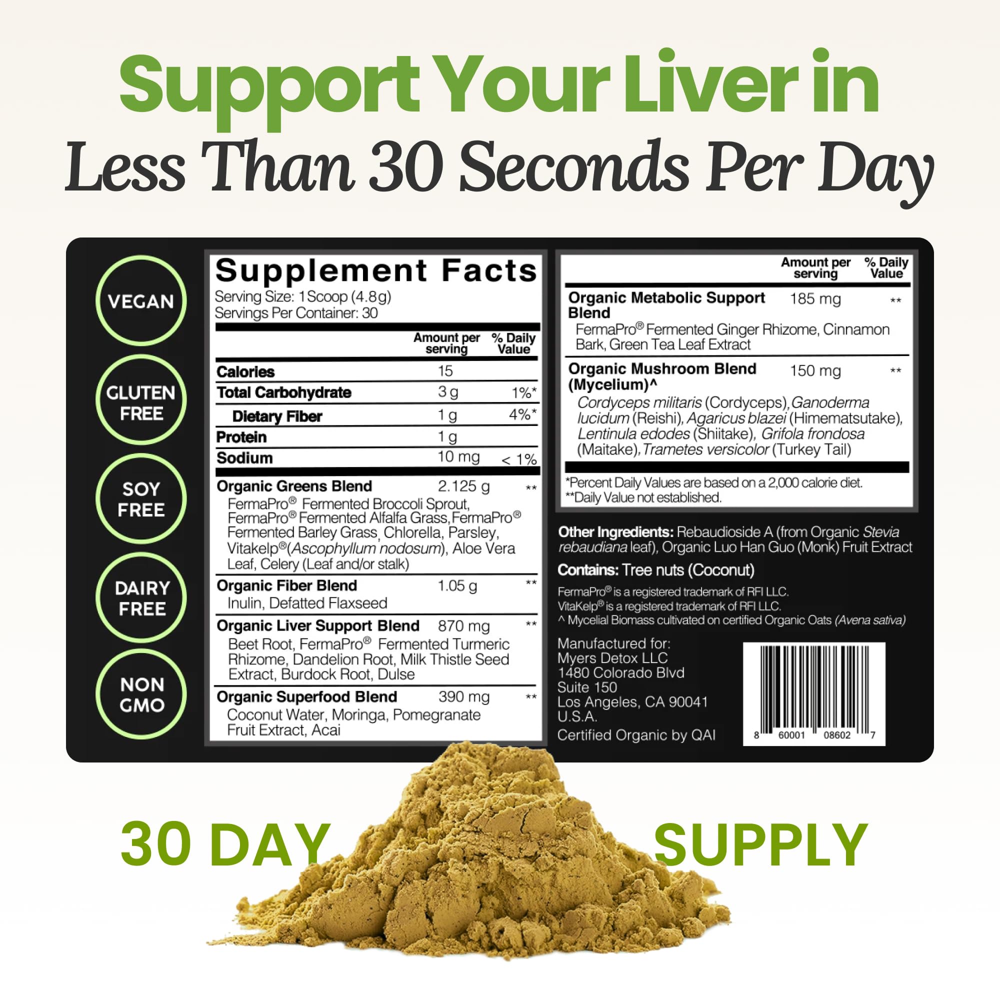 Mezcla de superalimentos de Myers Detox Daily Greens