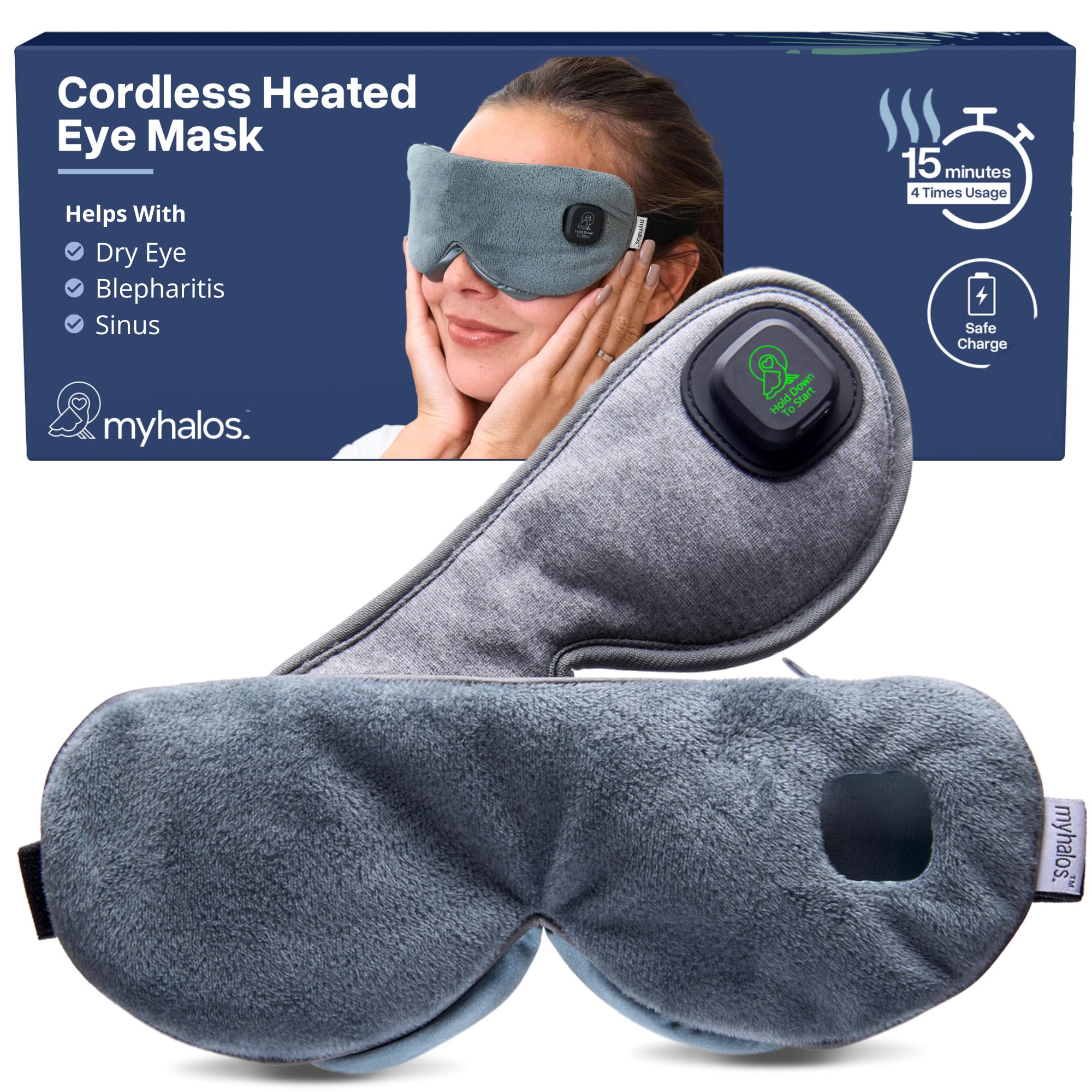 MyHalos antifaz ocular calor seda para mayor comodidad.