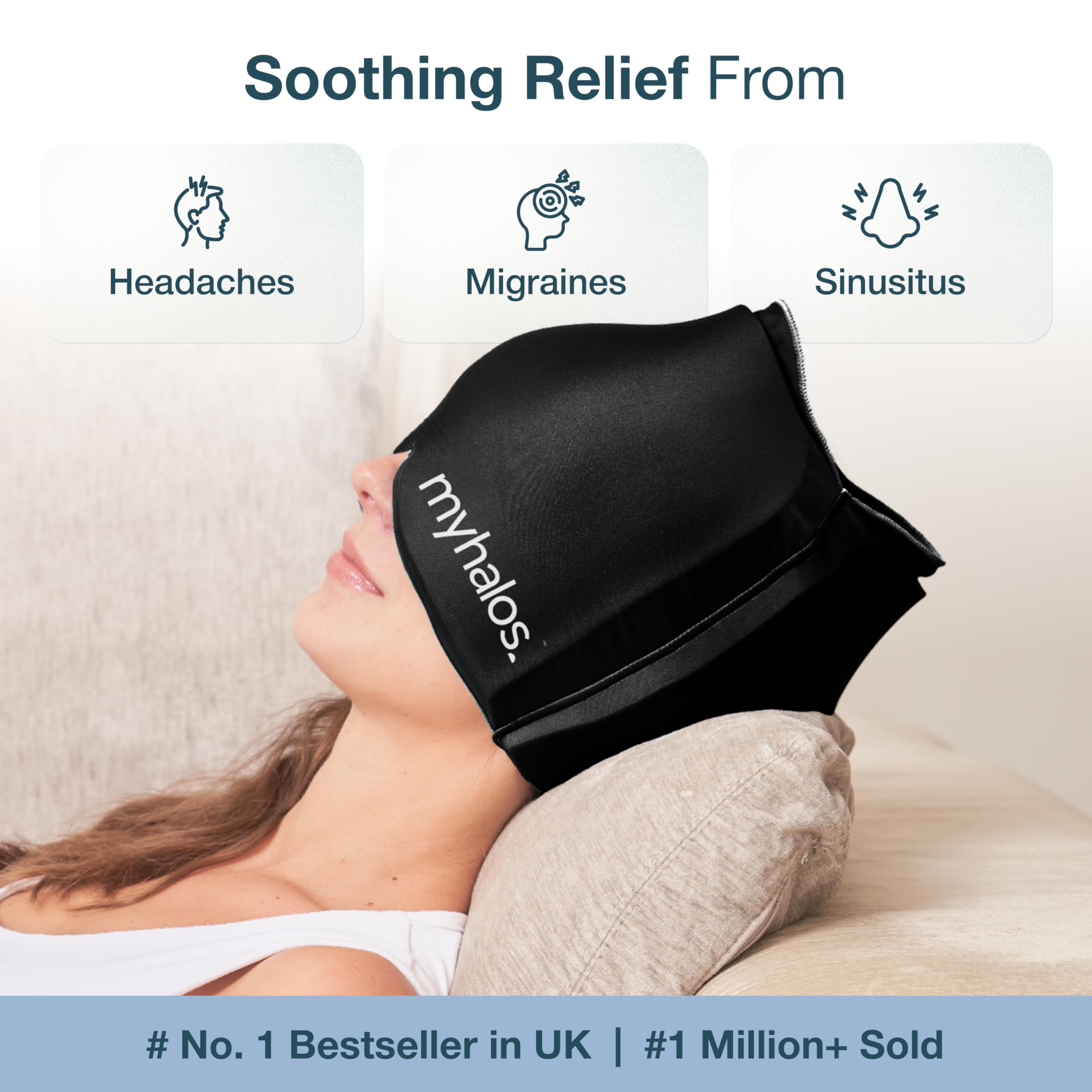 Gorro MyHalos Migraña con gel doble para enfriamiento prolongado.