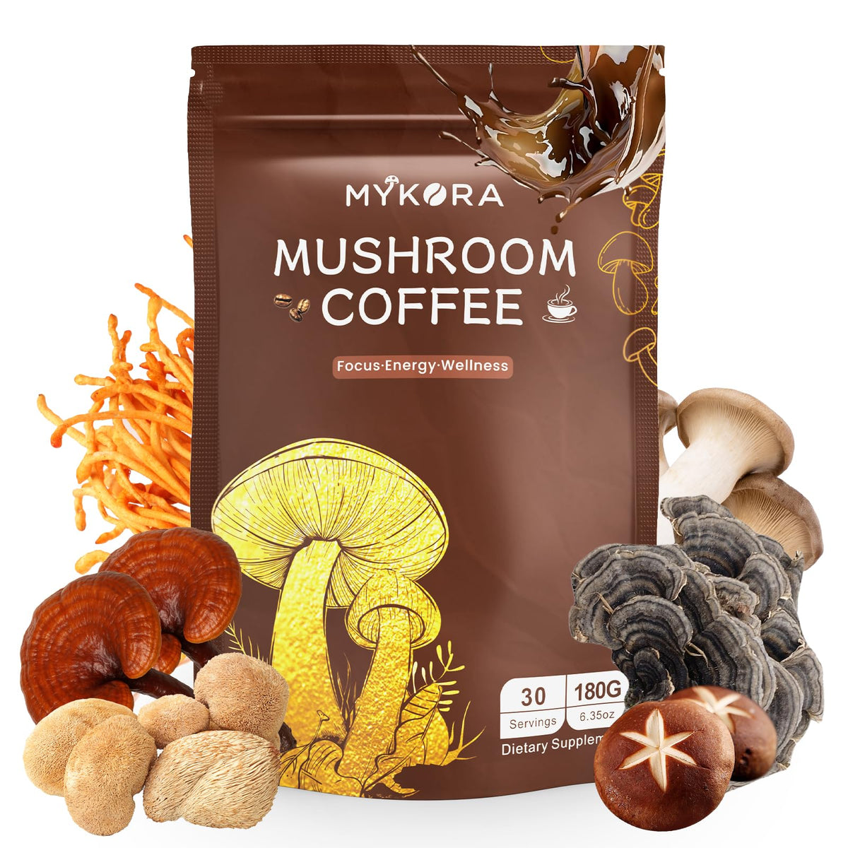 MYKORA Café de hongos orgánico 2000mg, porción para energía diaria
