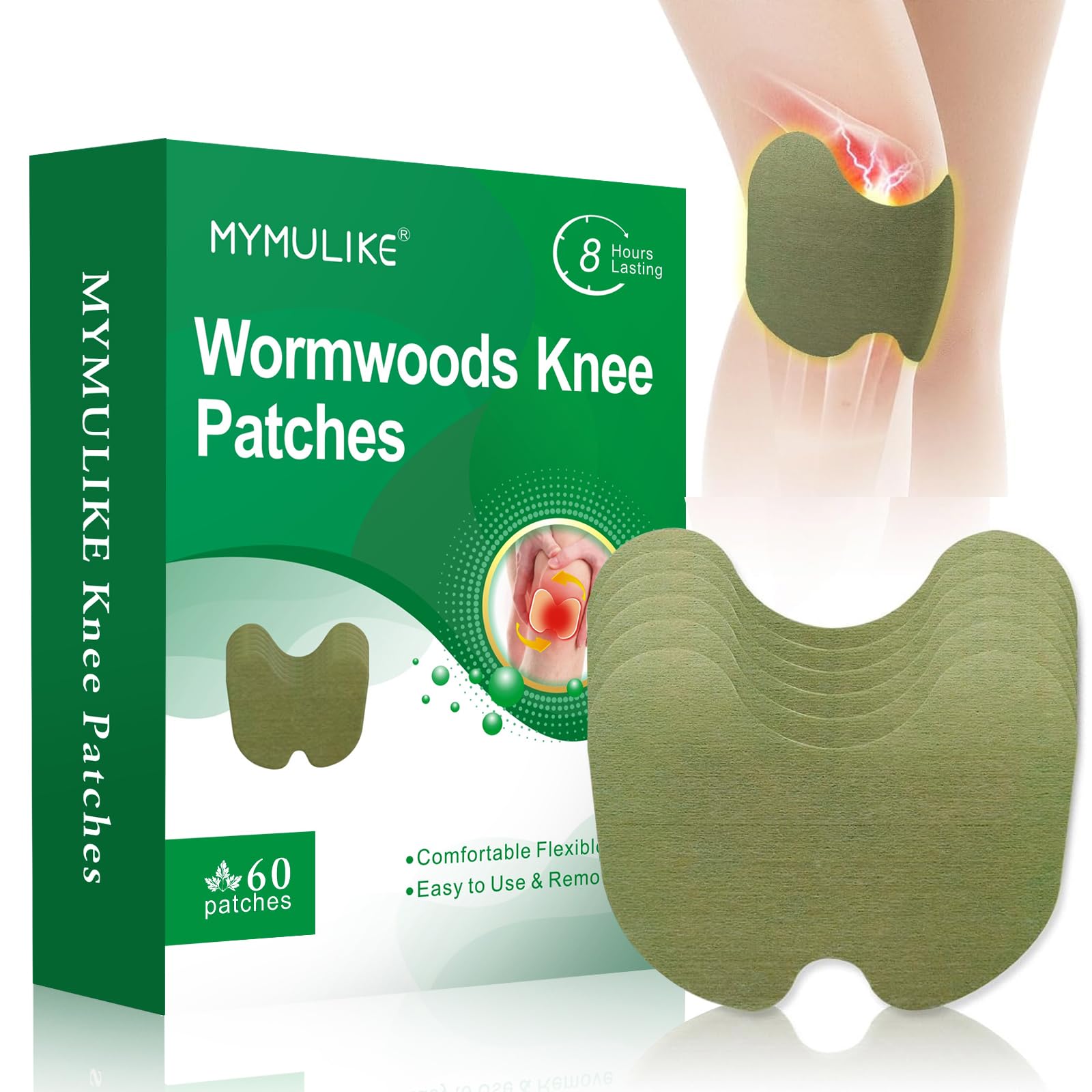 MYMULIKE parche de rodilla herbal visibles para uso diario con calor suave.