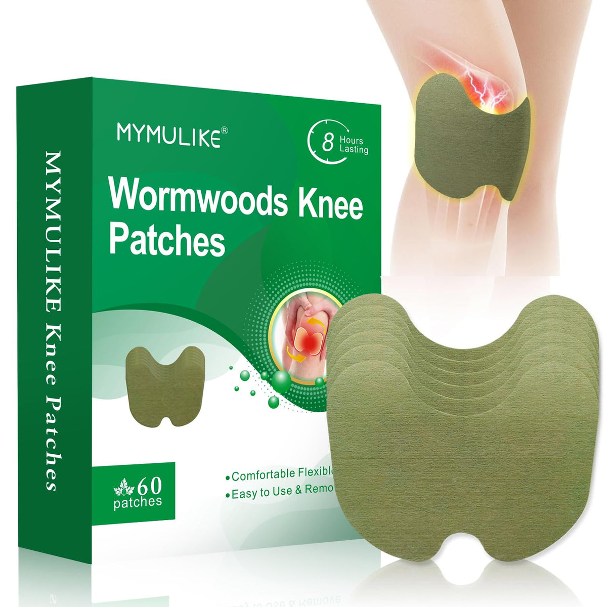 MYMULIKE parche de rodilla herbal visibles para uso diario con calor suave.
