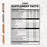 MyoBlox LOCO etiqueta de ingredientes con Citrulina y Arginina para uso previo.