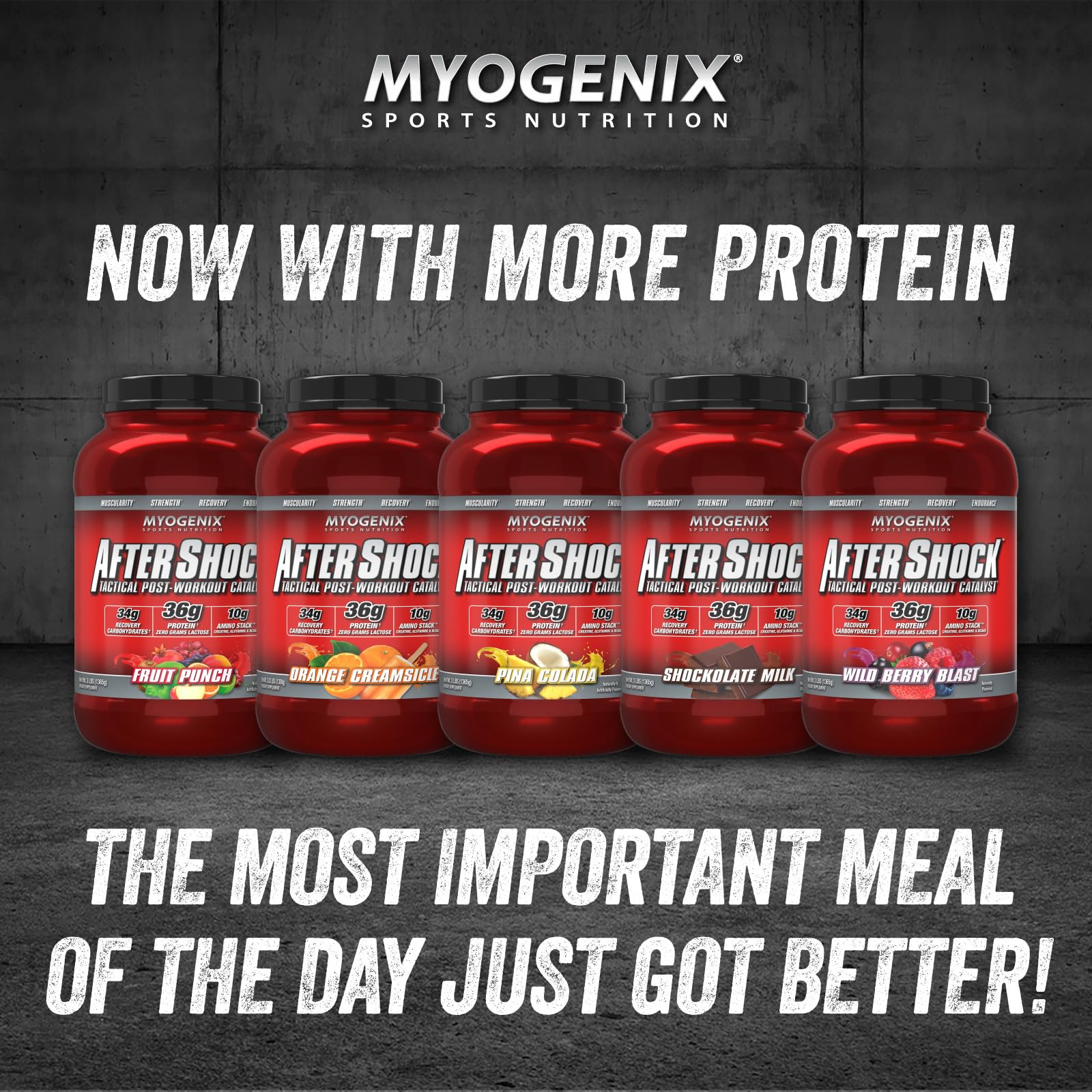 Myogenix Aftershock: lista de creatina, glutamina y aminoácidos de cadena ramificada.