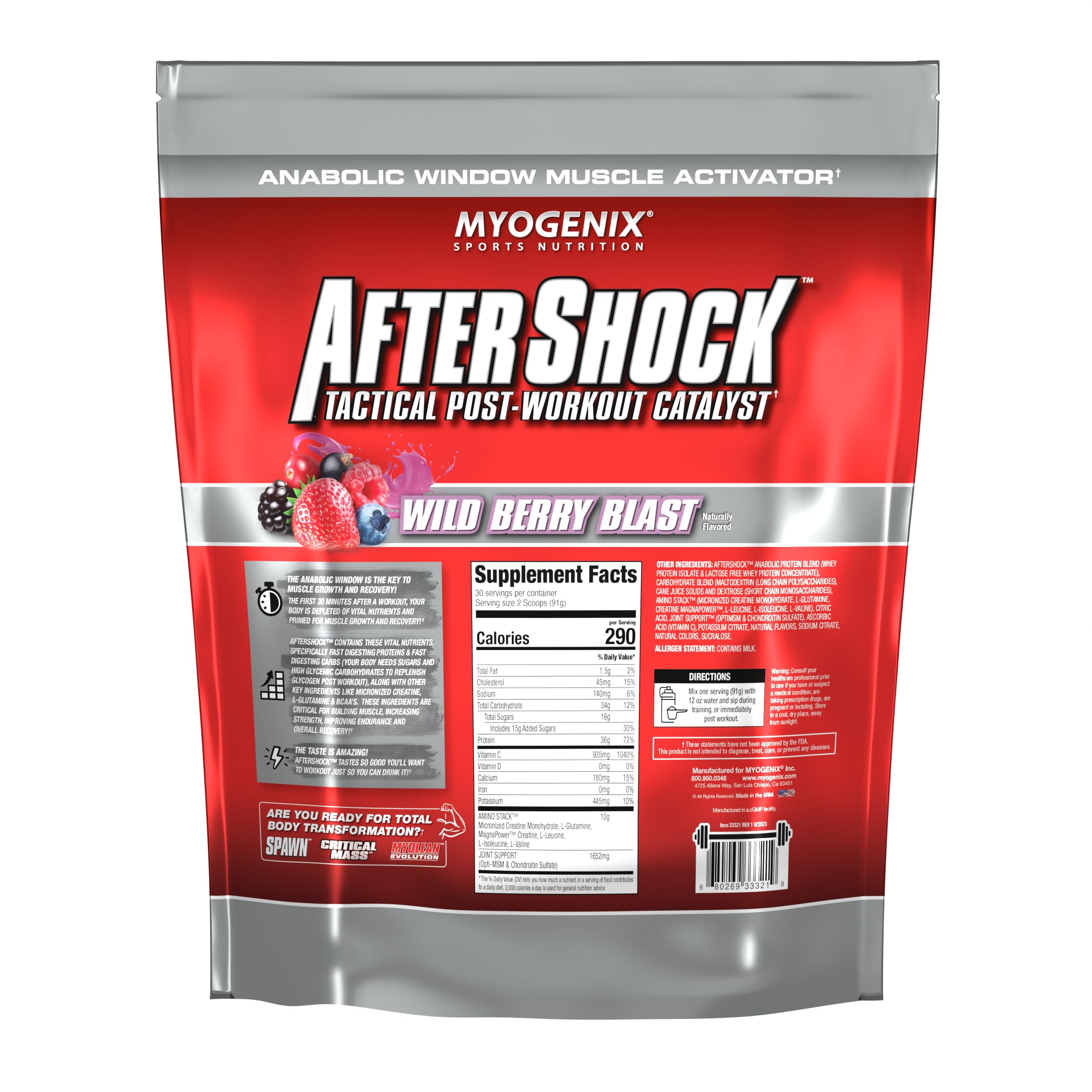 Empaque de 6 libras de Myogenix Aftershock para uso diario.