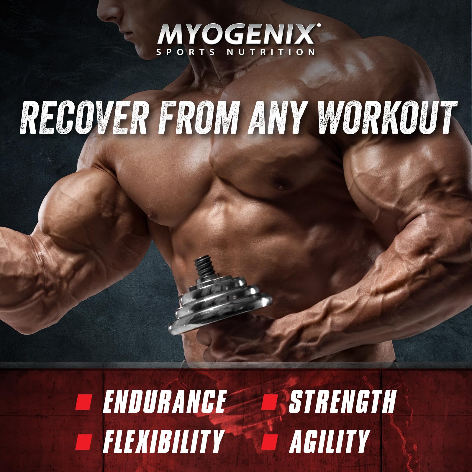 Envase de 3 libras de Myogenix Aftershock para entrenamientos intensos.