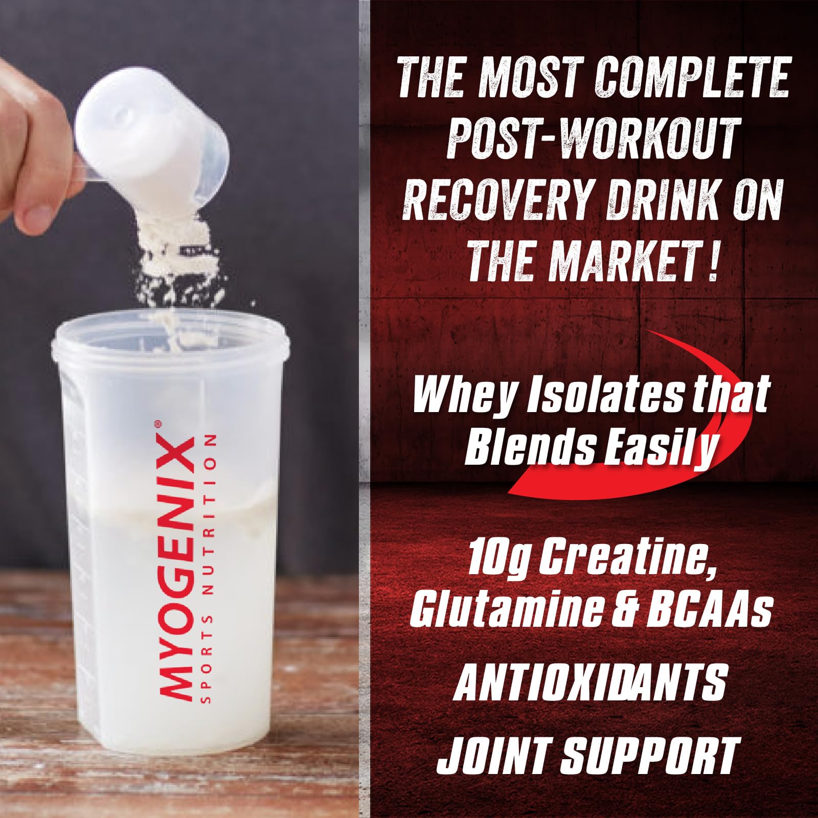 Relación proteína-carb 1:1 de Myogenix Aftershock para recarga de energía.
