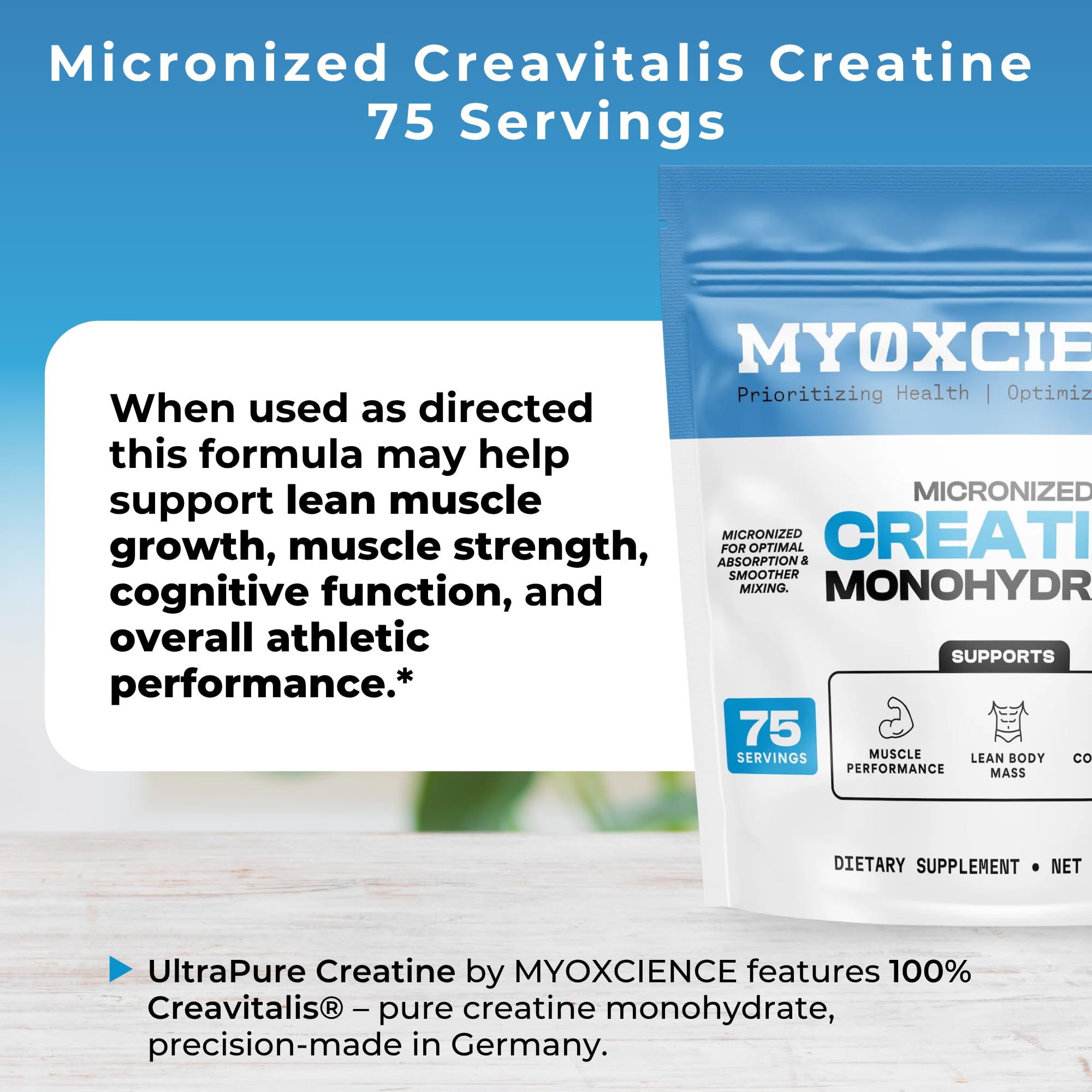 MYOXCIENCE Creavitalis uso diario para apoyo en rendimiento y recuperación.