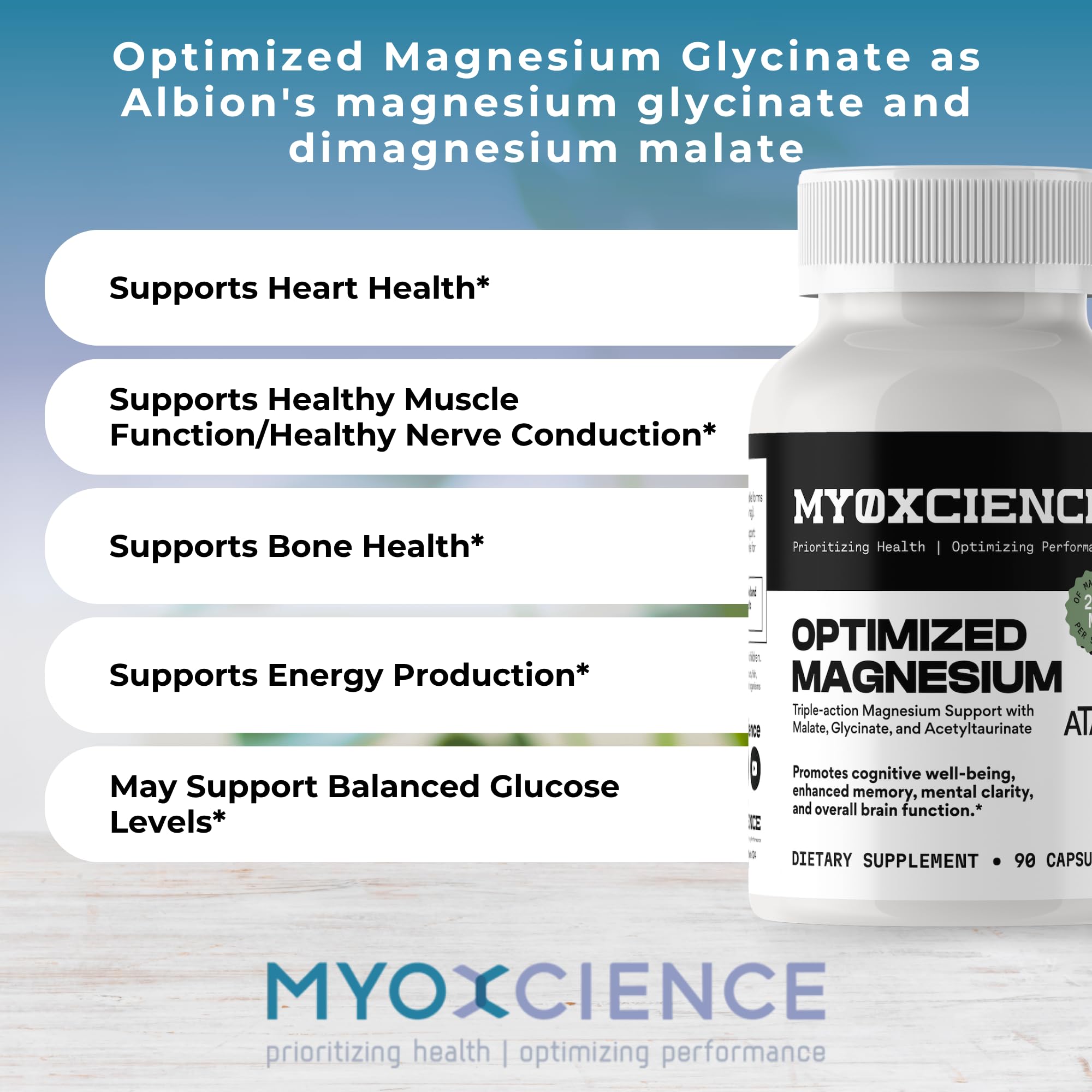 MYOXCIENCE empaque que resalta cGMP y fabricación en instalaciones inspeccionadas.