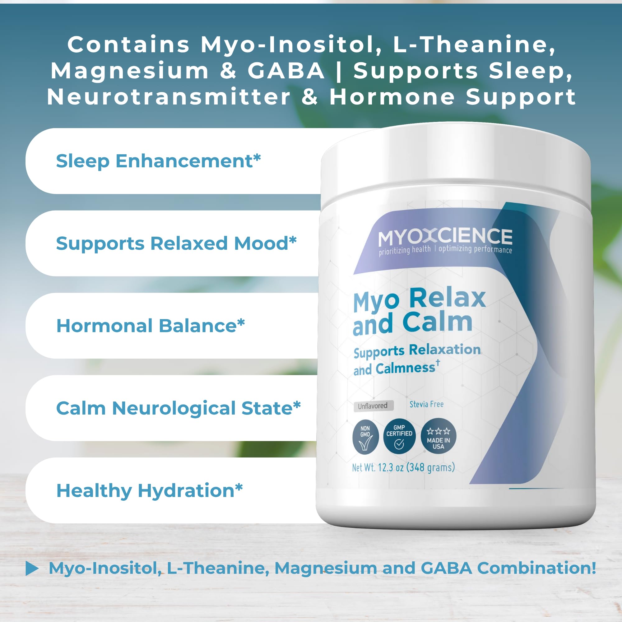 MYOXCIENCE Myo Relax & Calm proceso-cGMP fabricación en instalaciones FDA