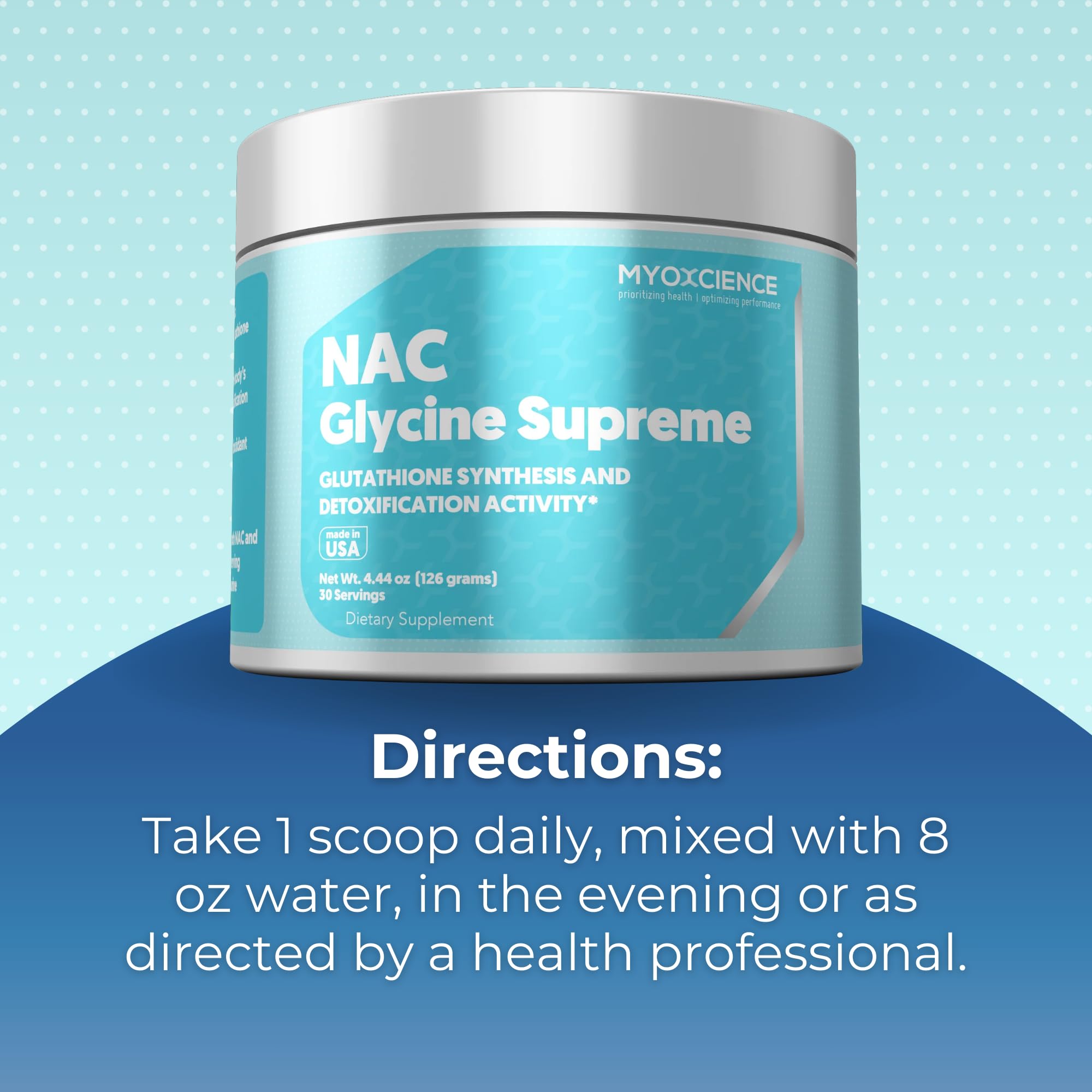 MYOXCIENCE NAC Glycine Supreme, 30 porciones, opción conveniente para la rutina vespertina