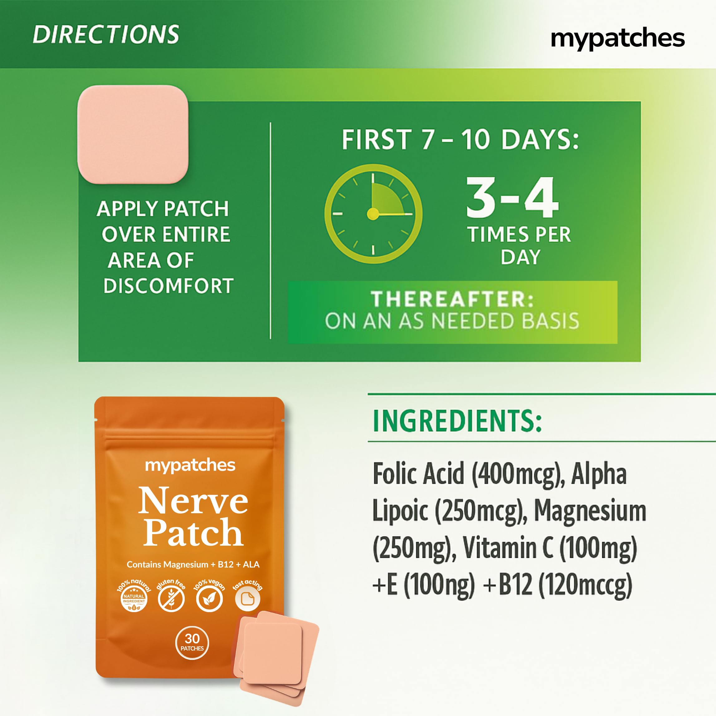 mypatches Duración de hasta 8 horas sin residuo