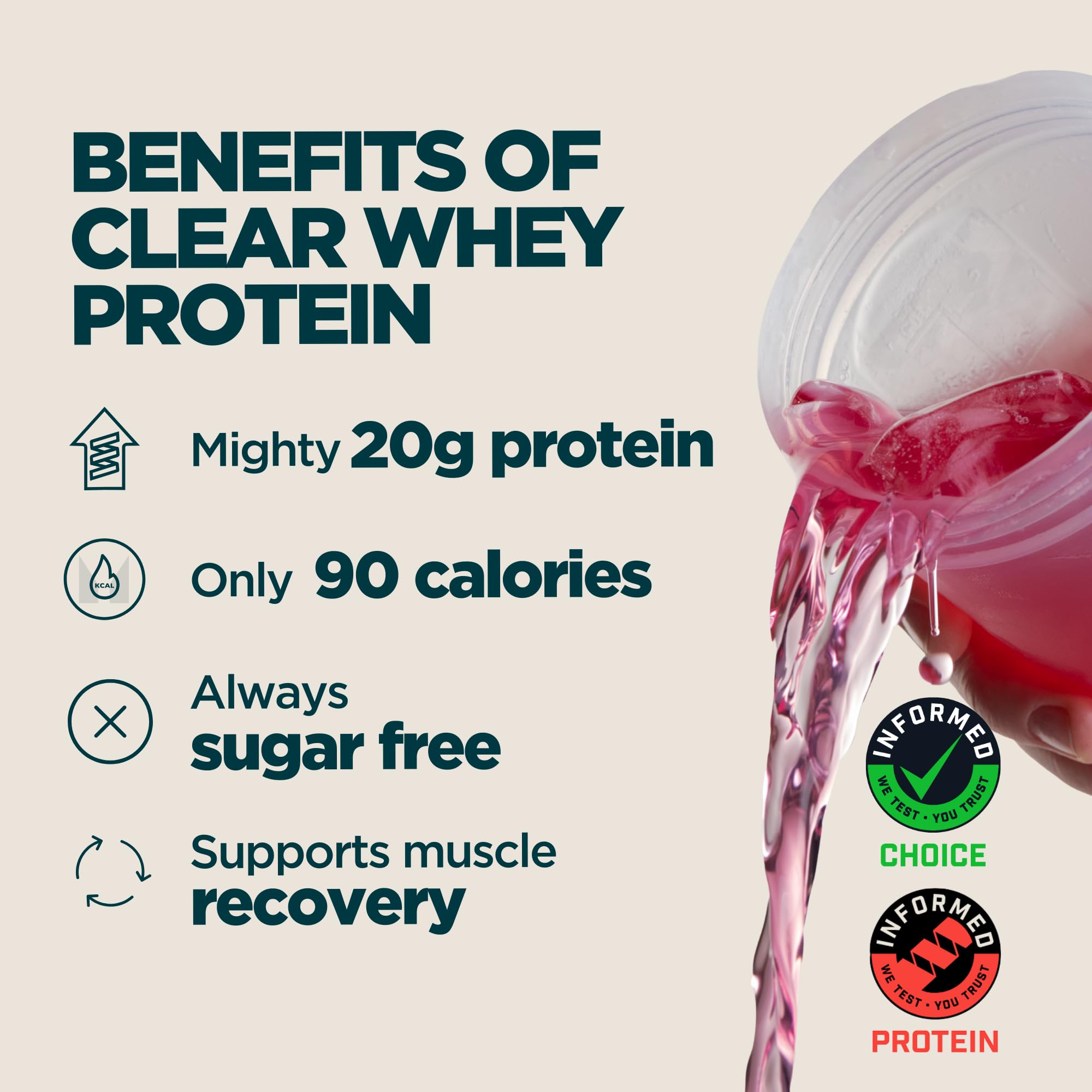 Myprotein Clear Whey Isolate: bebida translúcida, sabor afrutado para hidratar sin textura láctea agradable.