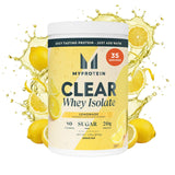 Envase de Myprotein Clear Whey Isolate para tomar proteína rápidamente.