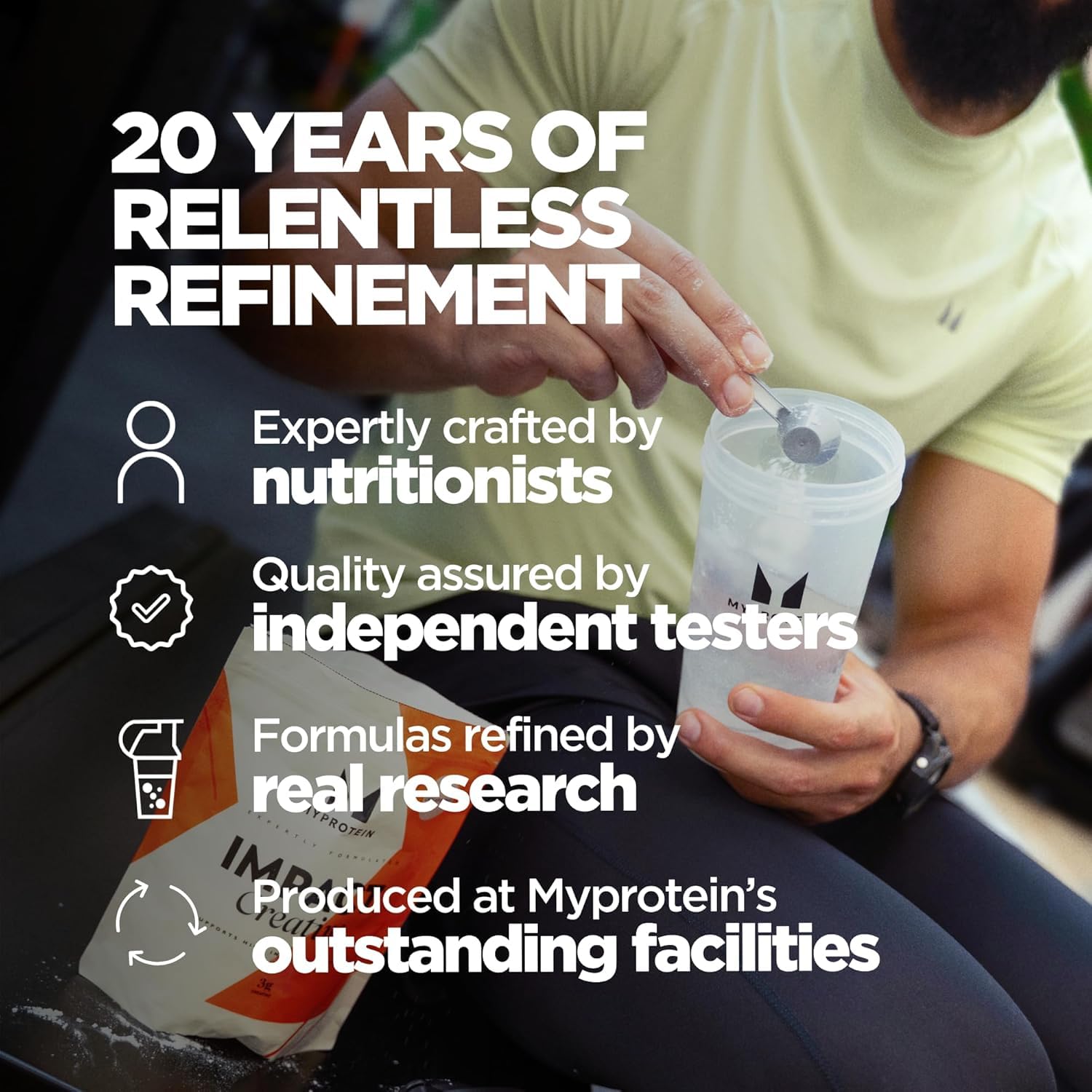 Myprotein Creatina Monohidrato: polvo sin sabor para soporte post-entrenamiento.