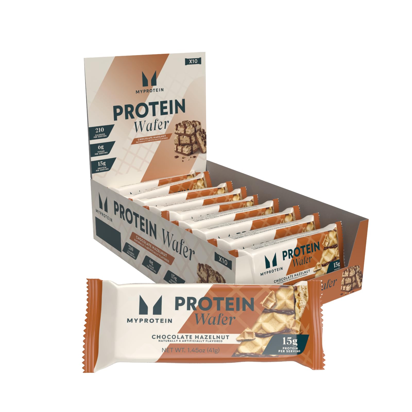 Myprotein Crispy Wafers chocolate avellana, 15 g proteína por porción para snack post-entrenamiento