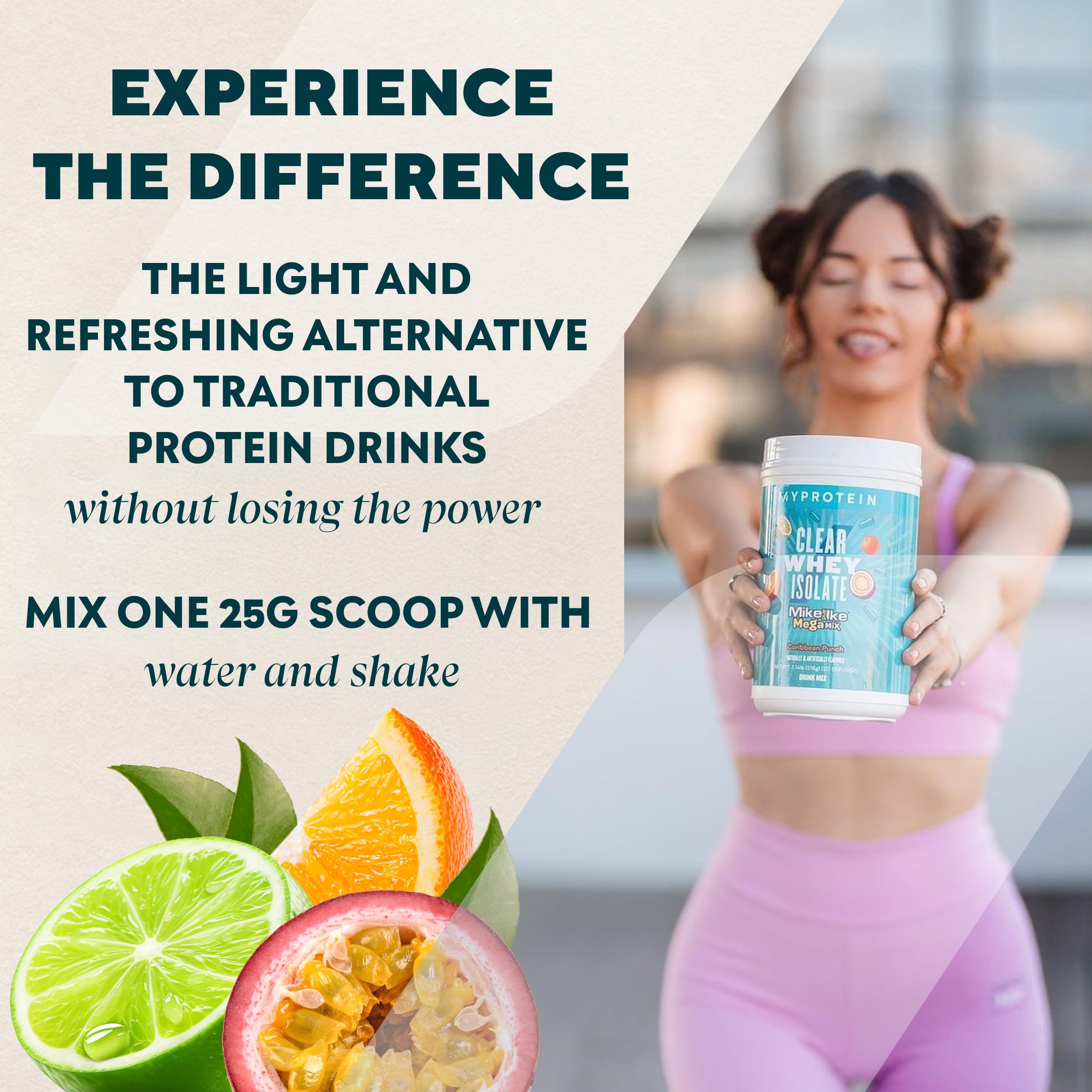 myprotein cucharada medidora, porción de proteína lista para mezclar.