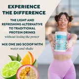 myprotein cucharada medidora, porción de proteína lista para mezclar.