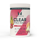Myprotein Clear Whey Isolate: envase con polvo, aporta proteína rápida para recuperación.