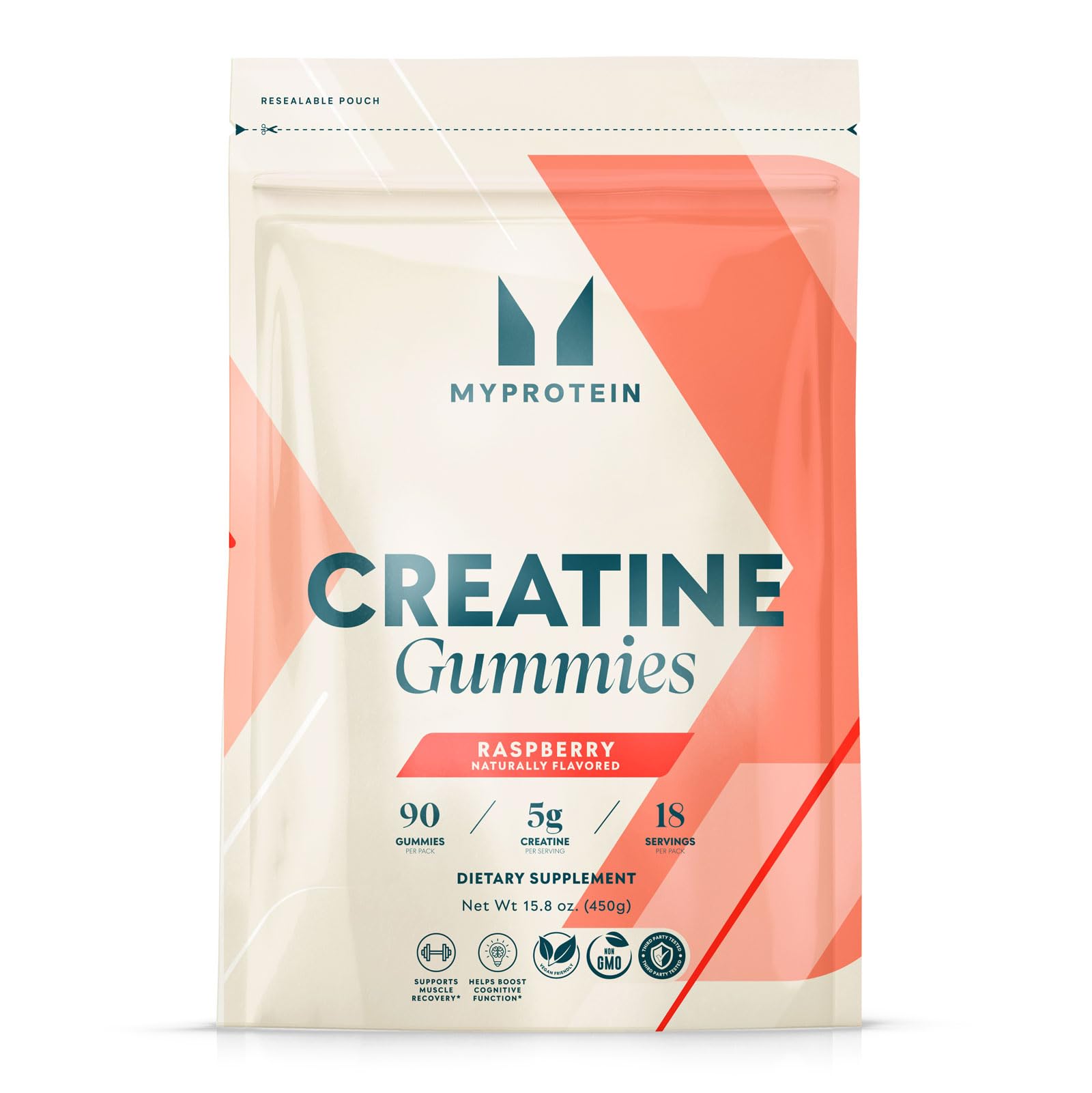 Gominolas de creatina Myprotein en vaso, dosis diaria fácil.