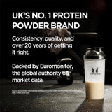 Myprotein Impact Whey Isolate taza y cuchara, mezcla rápida para entrenamientos intensos.