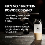 Etiqueta de Myprotein Impact Whey Protein con información nutricional y alérgenos.
