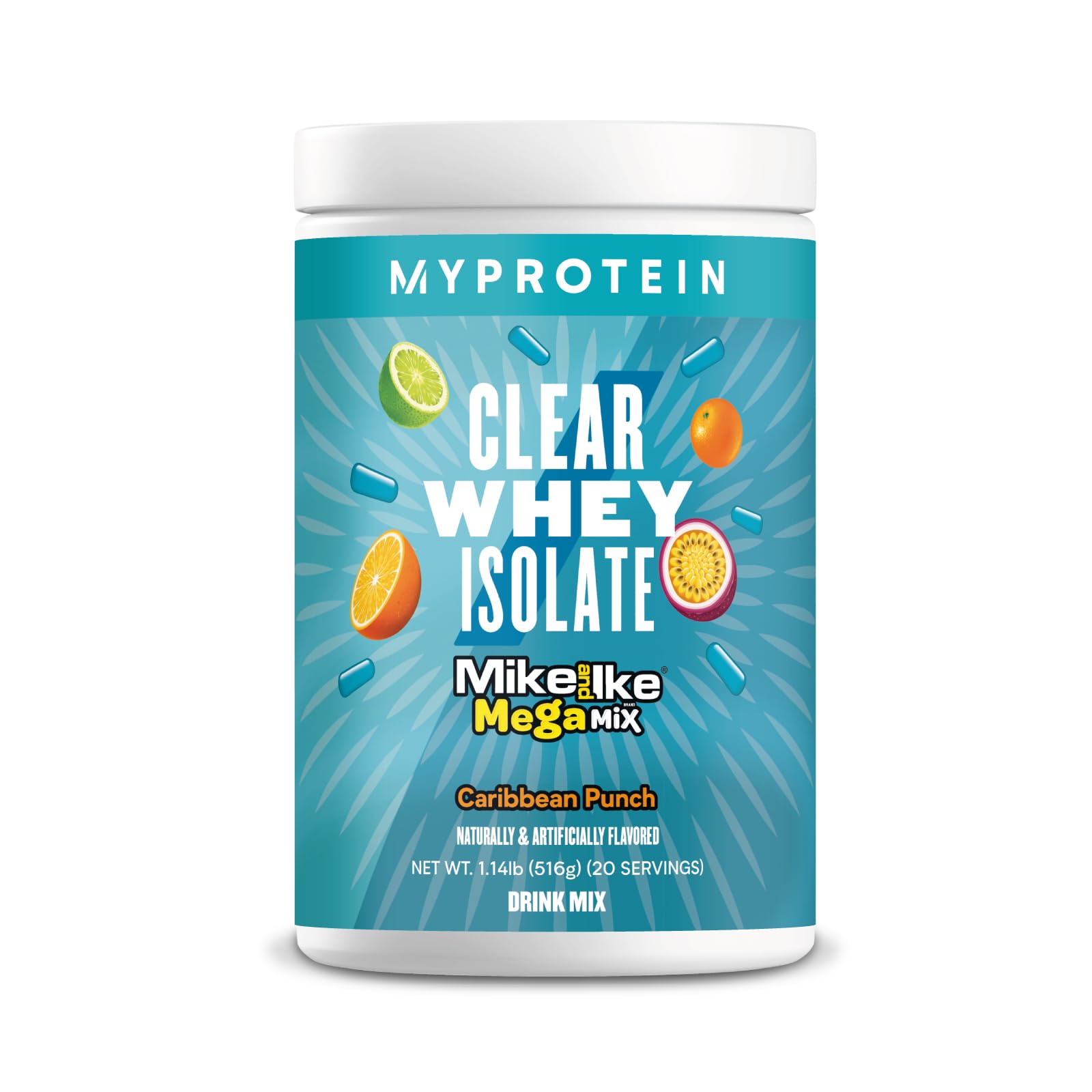 myprotein ponche caribeño en botella, proteína de suero aislada refrescante para entrenar.