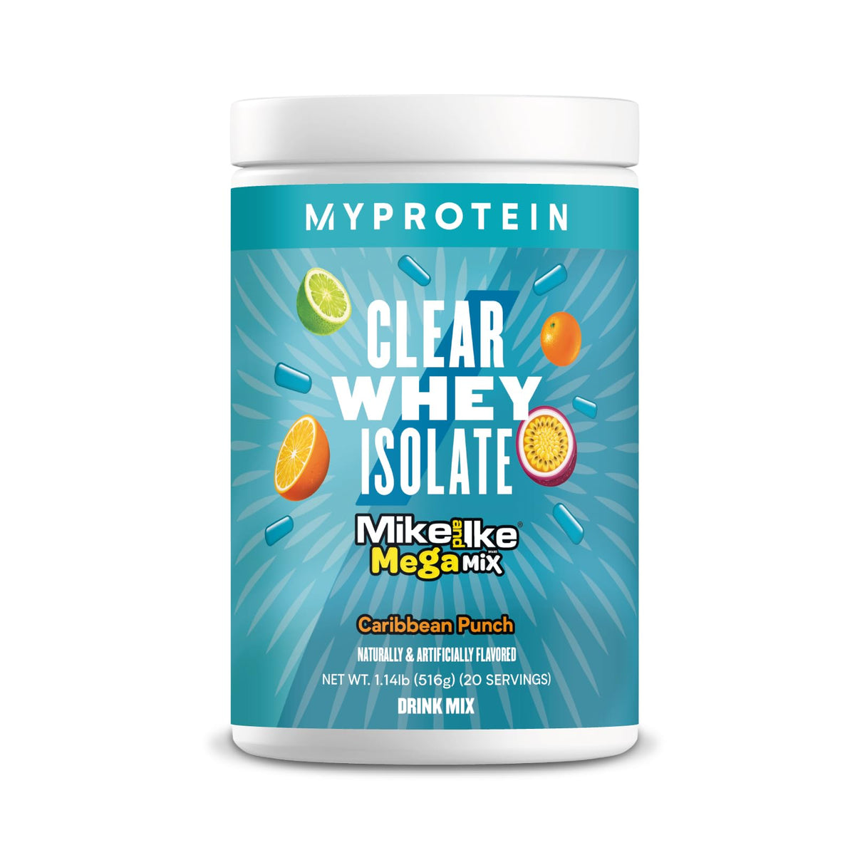 myprotein ponche caribeño en botella, proteína de suero aislada refrescante para entrenar.