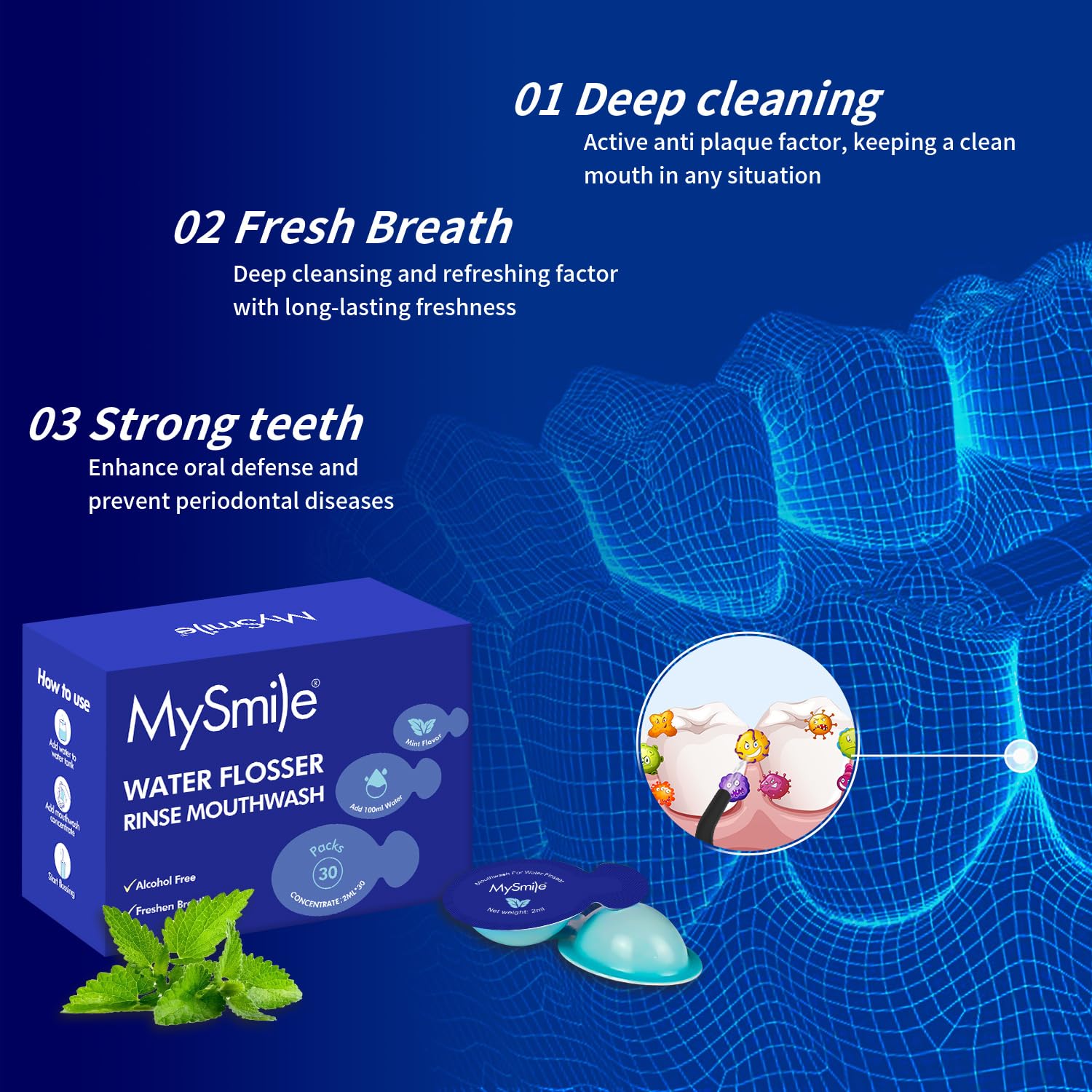 MySmile enjuague de boca menta concentrado para uso diario.