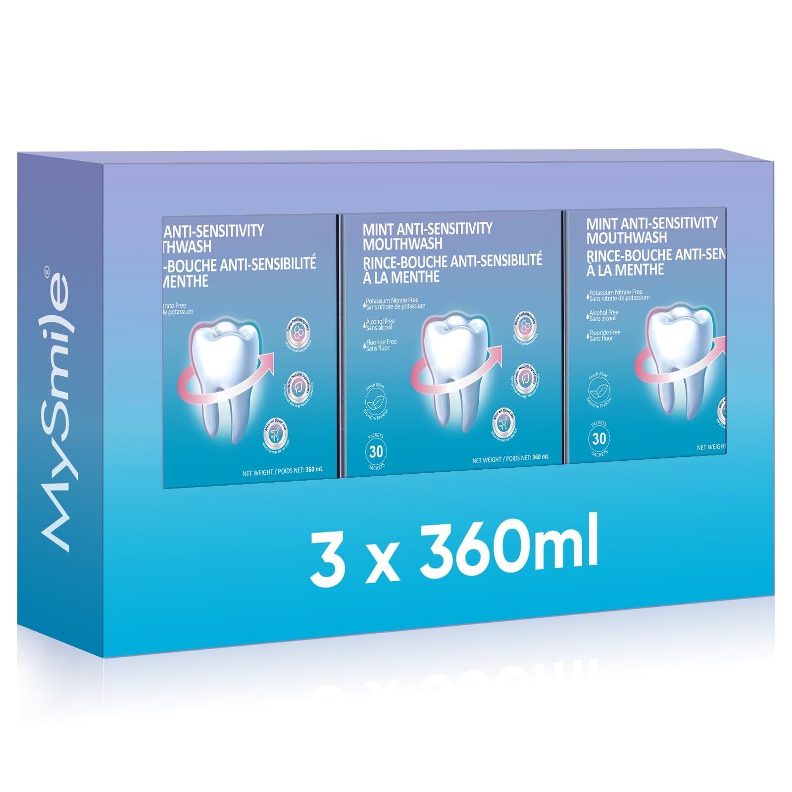 MySmile enjuague hidroxiapatita nano en envase visible, fortalece el esmalte de forma suave.