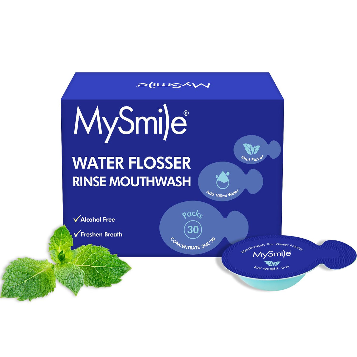MySmile floseador de agua con enjuague concentrado listo para viajar.
