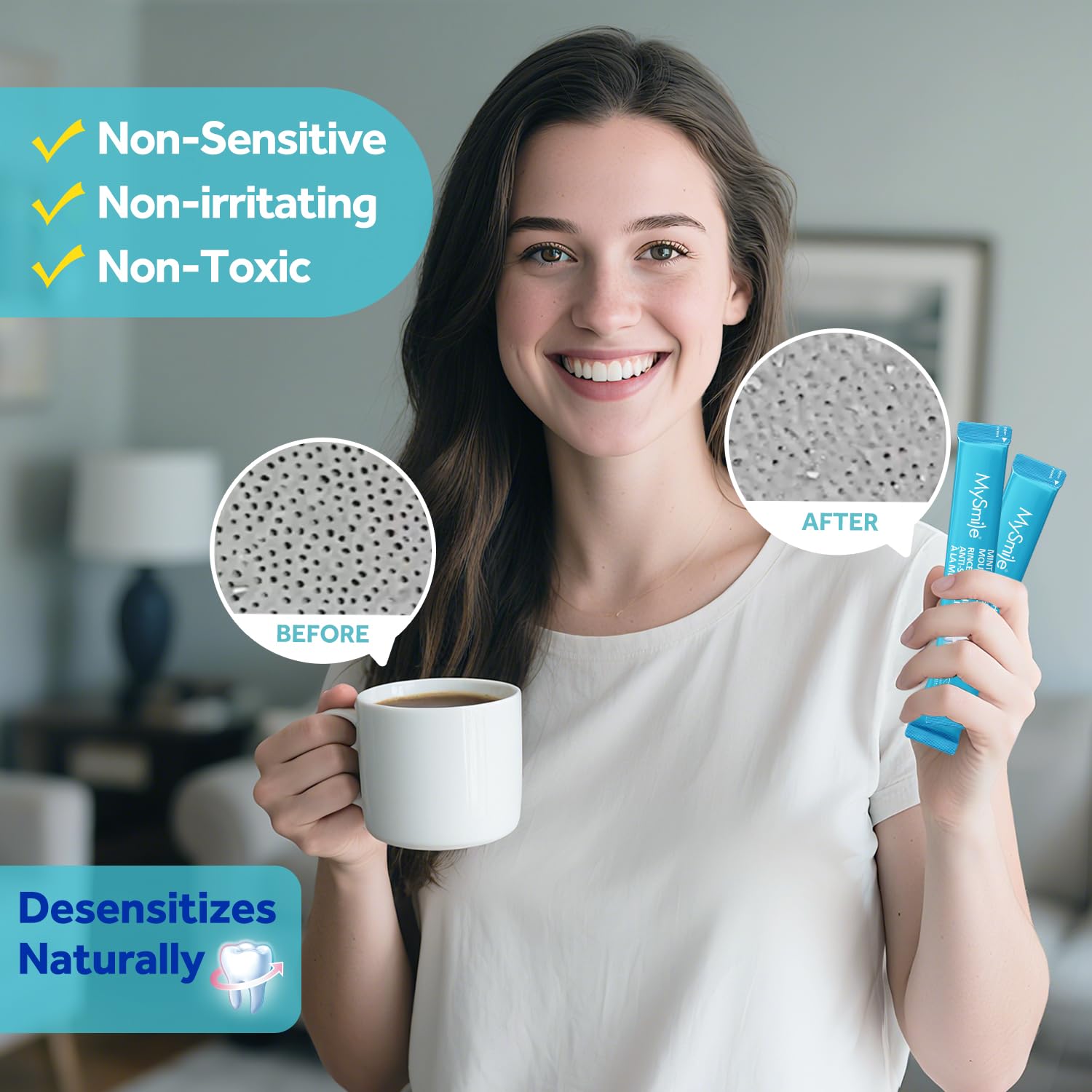MySmile hidroxiapatita nano blanquea suavemente el esmalte.