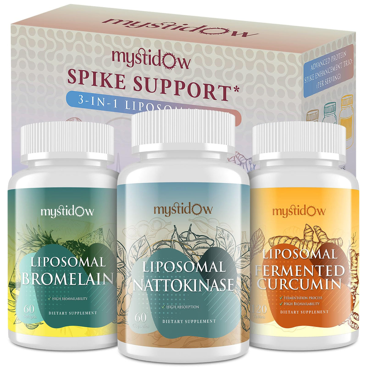 Mystidow Spike Support Trio, botella nattokinasa para toma diaria