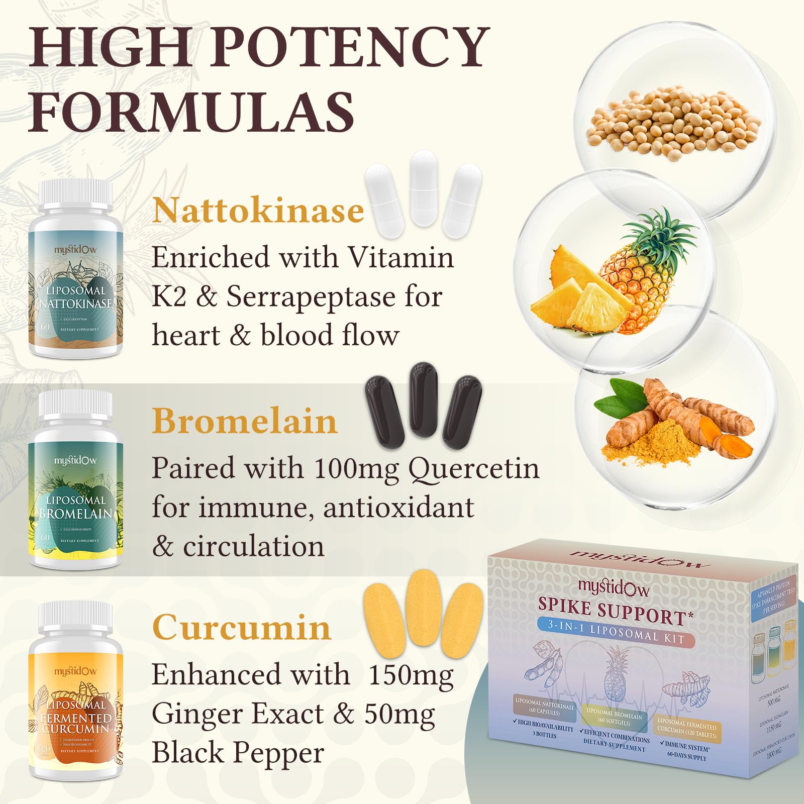 Mystidow Spike Support Trio, cápsulas curcuma fermentada para digestión suave