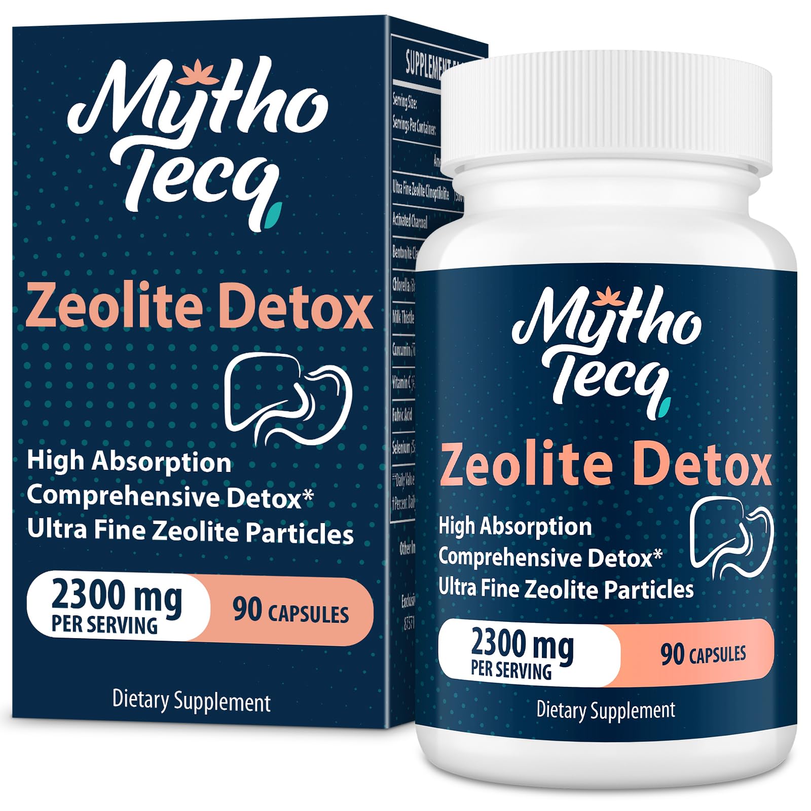 Botella de MythoTecq Zeolita para limpieza diaria y bienestar.