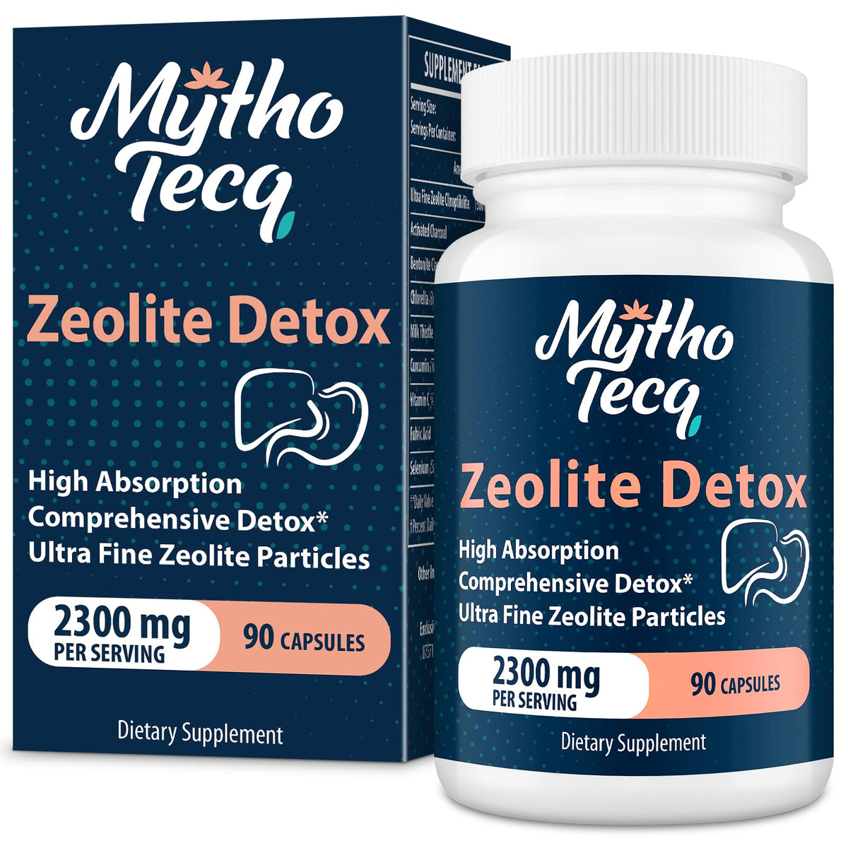 Botella de MythoTecq Zeolita para limpieza diaria y bienestar.