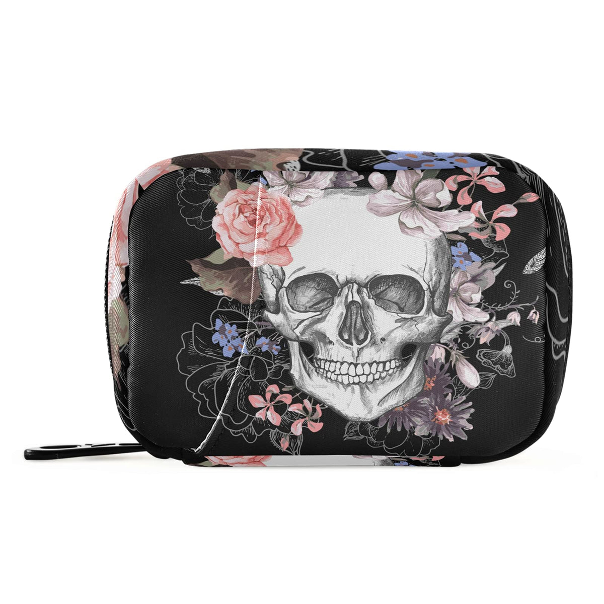 Naanle caja píldoras semanal con acuarela calavera flor, ideal para organización diaria.