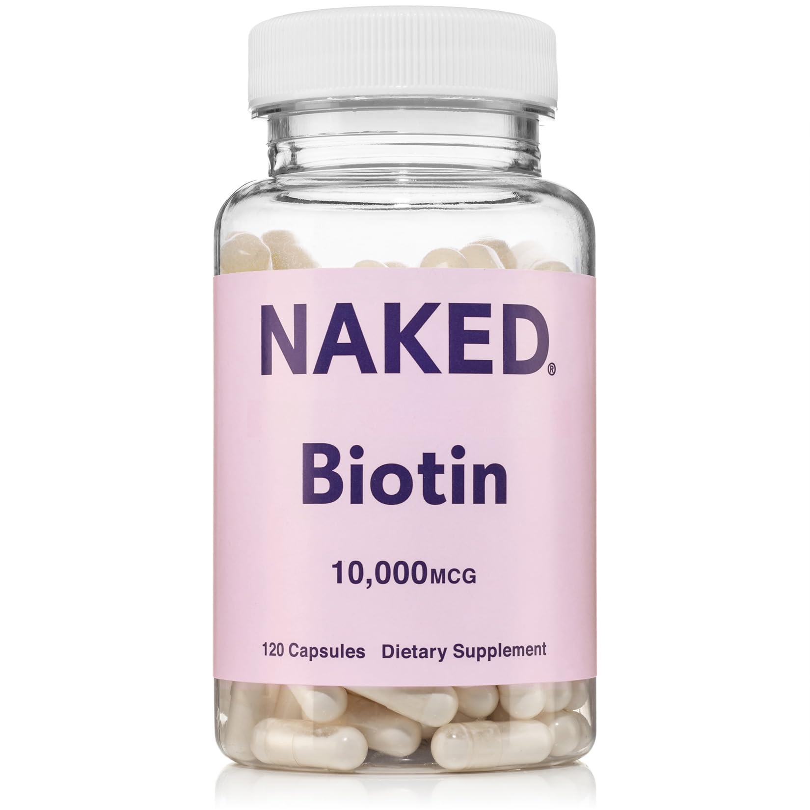 NAKED Biotin, botella de 120 cápsulas, cabello y uñas más fuertes